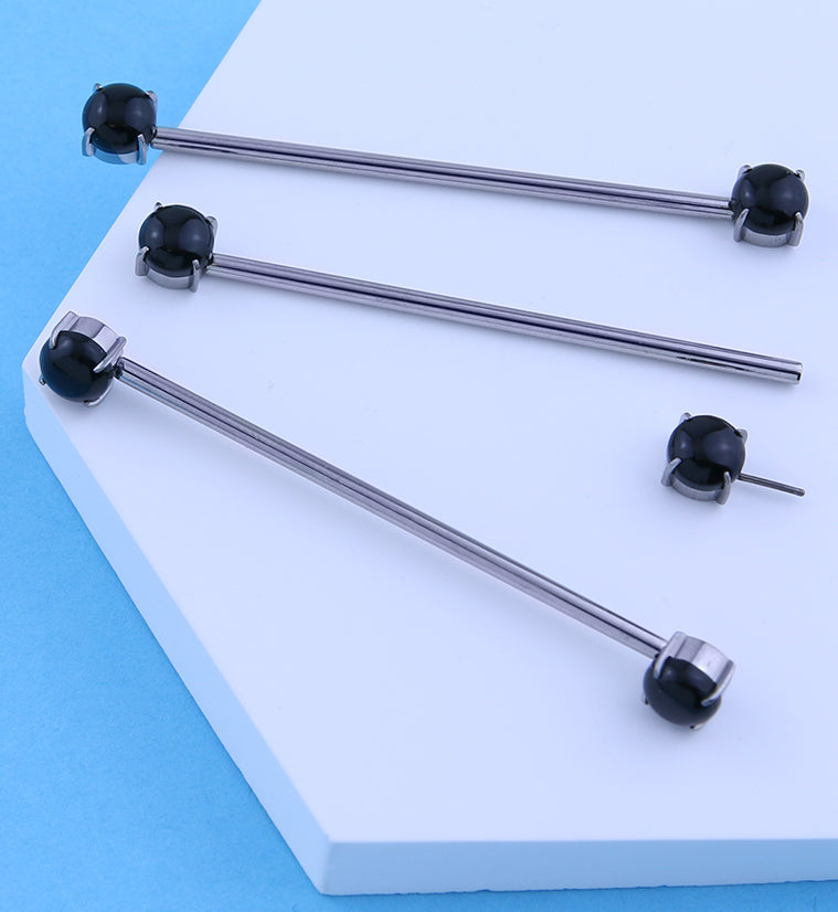 Double Black Obsidian Stone Threadless Titanium Industrial Barbell