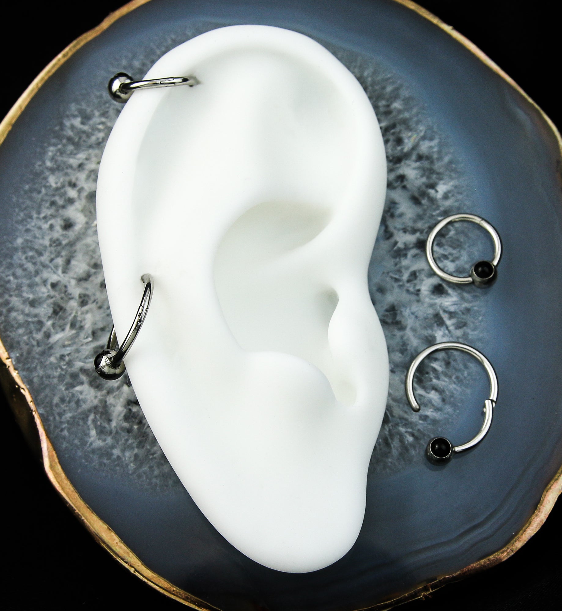 Black Onyx Stainless Steel Hinged Segment Ring