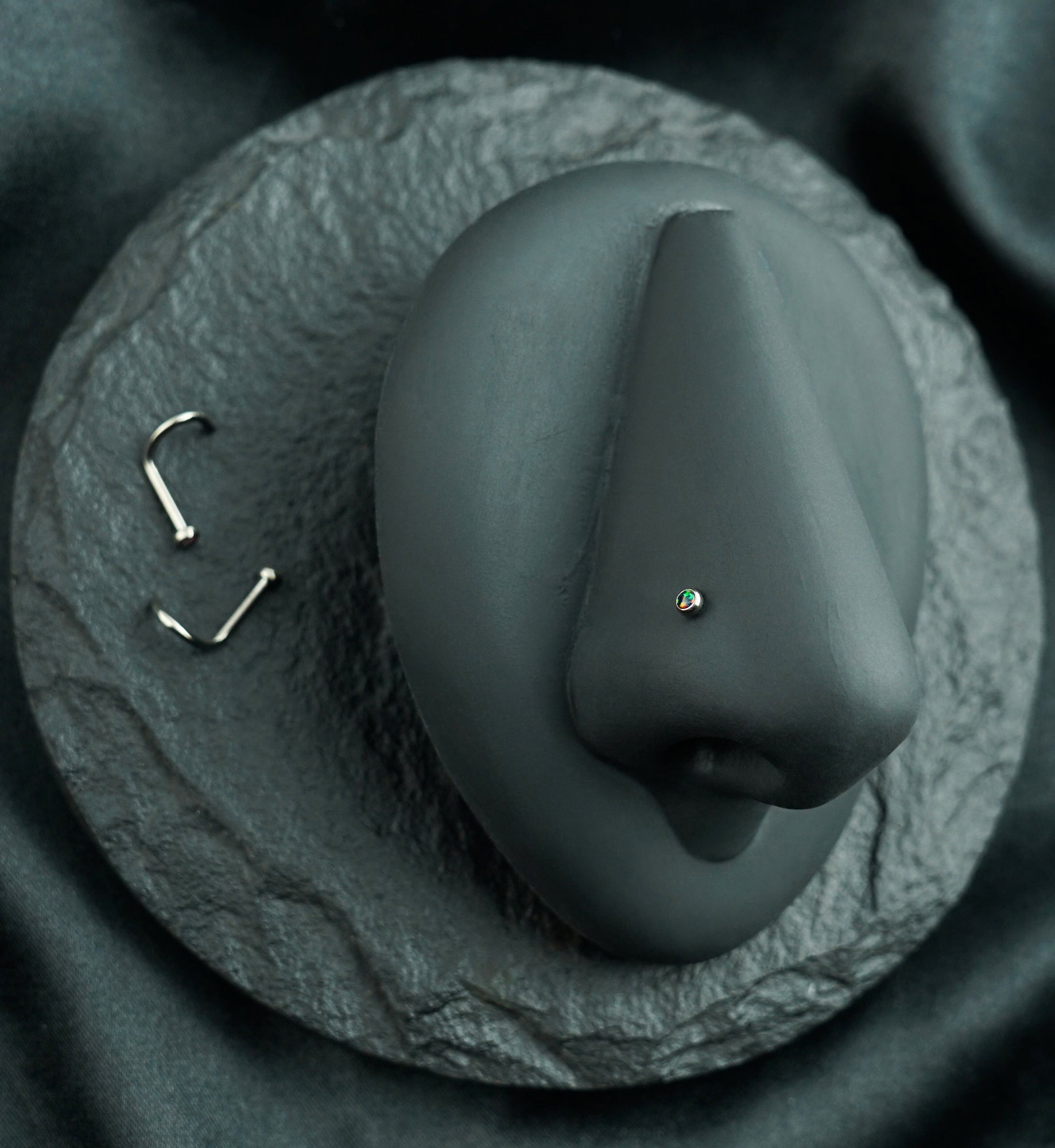 Black Opalite Titanium Nose Screw Ring
