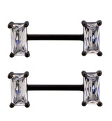 Black PVD Baguette Clear CZ Stainless Steel Nipple Barbell
