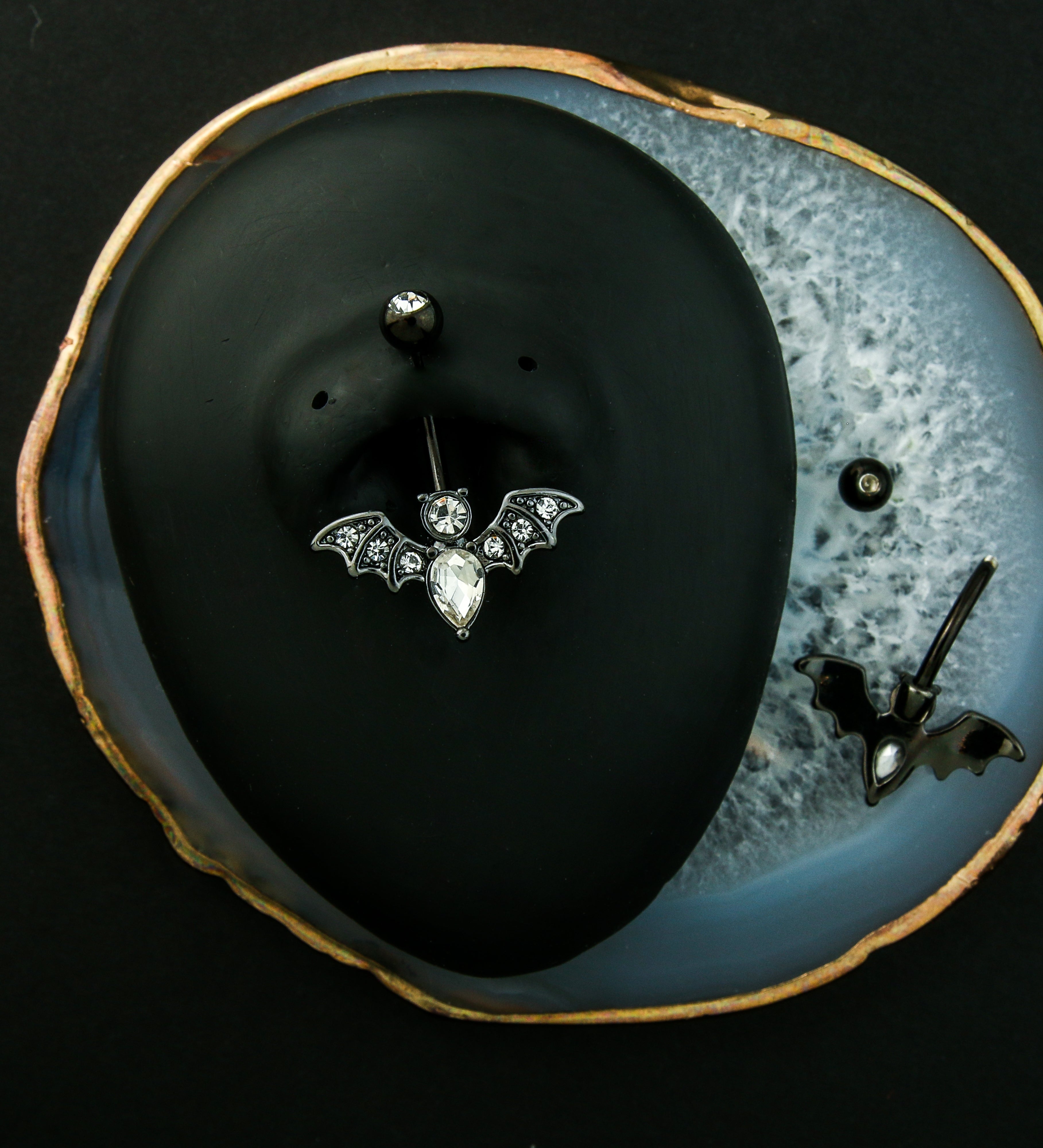 Black PVD Bat Clear CZ Stainless Steel Belly Button Ring