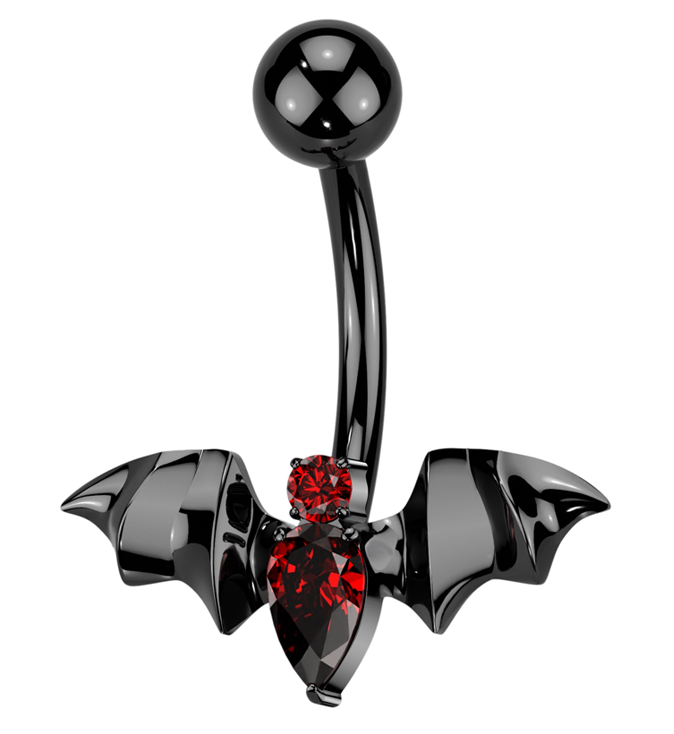 Black PVD Bat Red CZ Titanium Internally Threaded Belly Button Ring