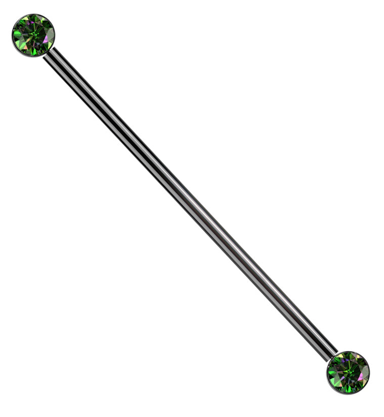 Black PVD Bezel Black Aurora CZ Threadless Titanium Industrial Barbell