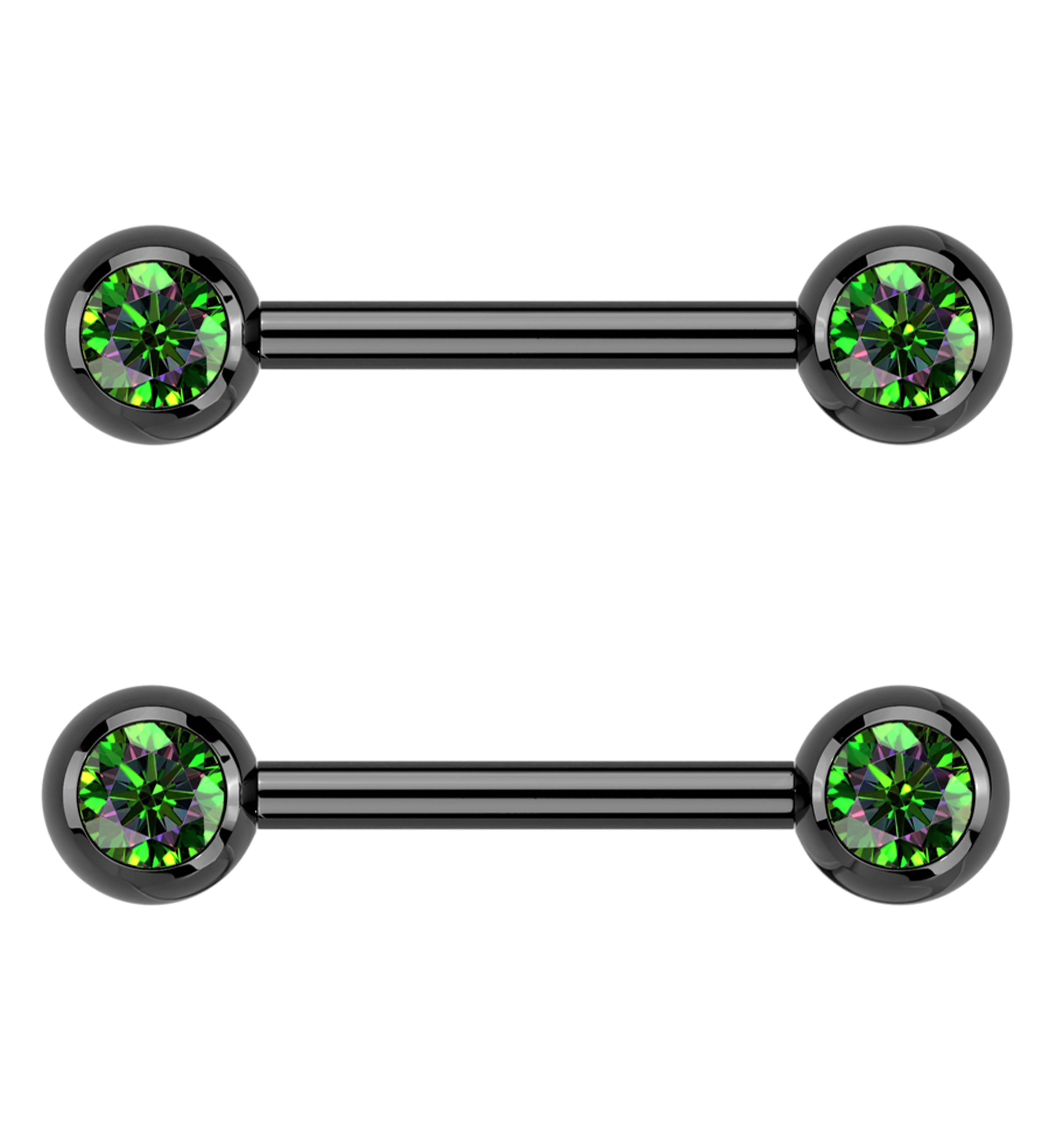 Black PVD Black Aurora CZ Ball Internally Threaded Titanium Nipple Barbells