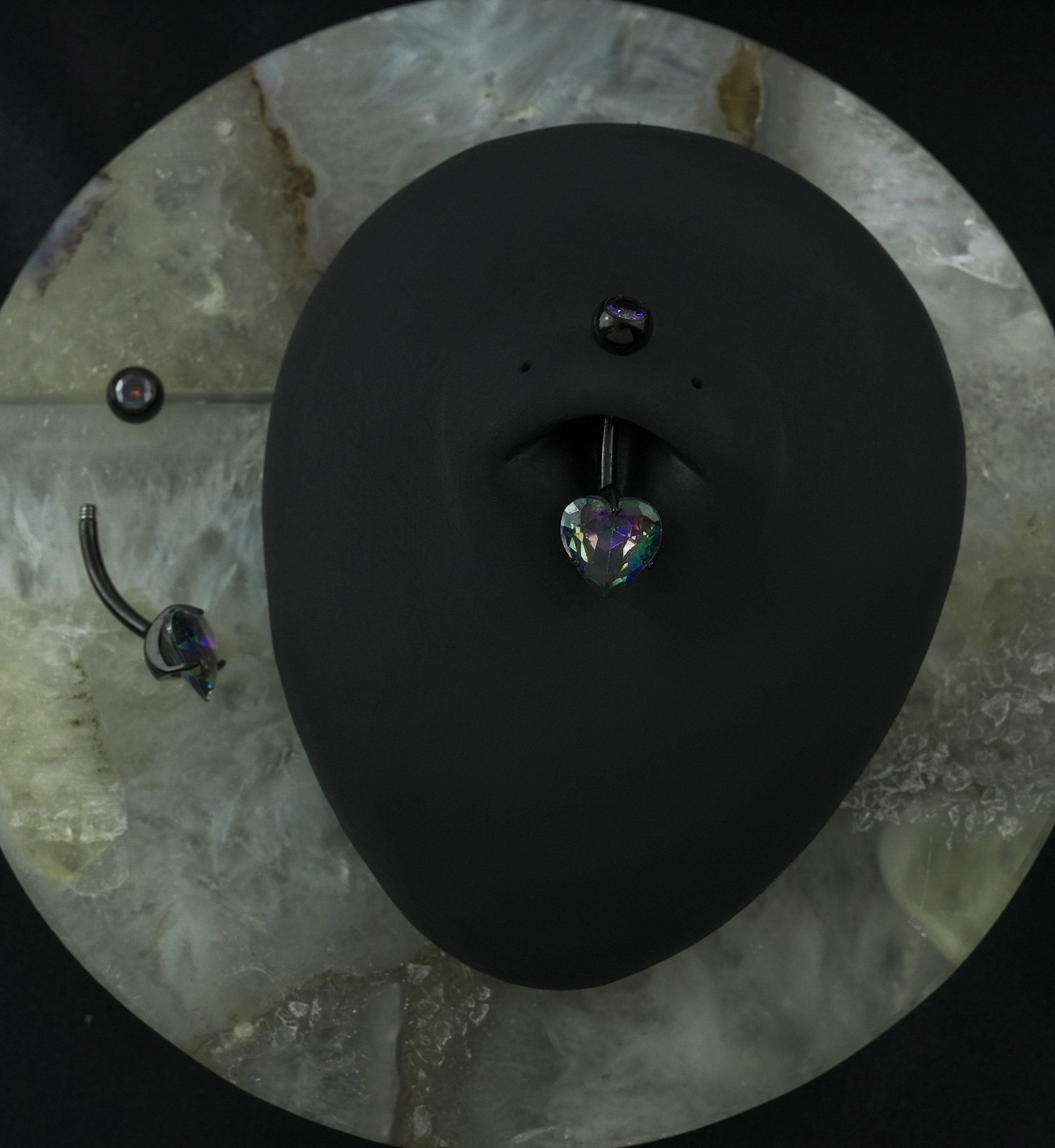 Black PVD Black Aurora Heart CZ Titanium Belly Button Ring