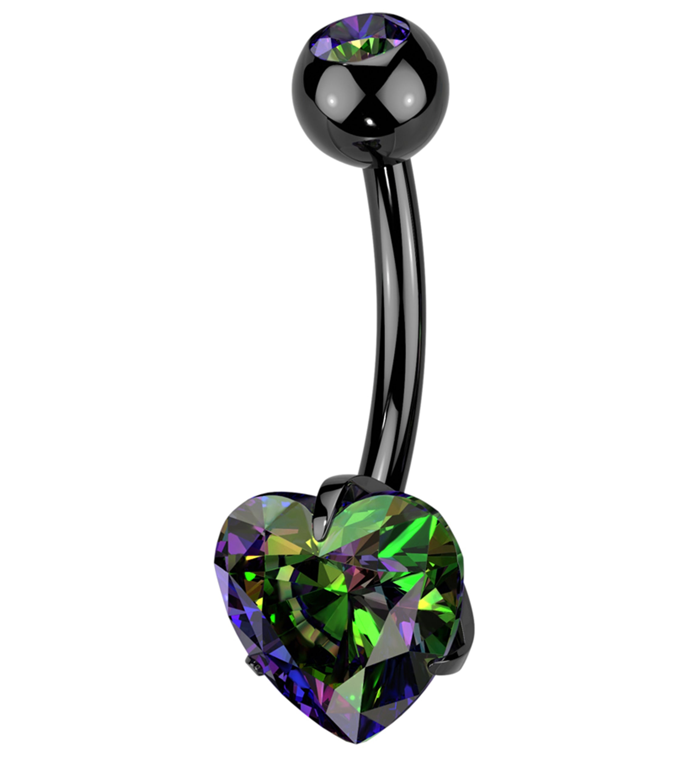 Black PVD Black Aurora Heart CZ Titanium Belly Button Ring