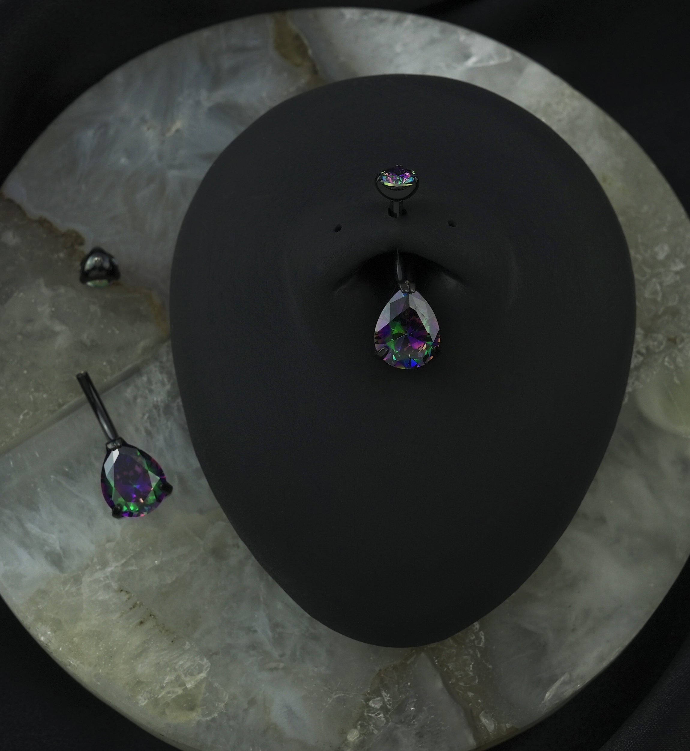 Black PVD Black Aurora Teardrop CZ Titanium Belly Button Ring