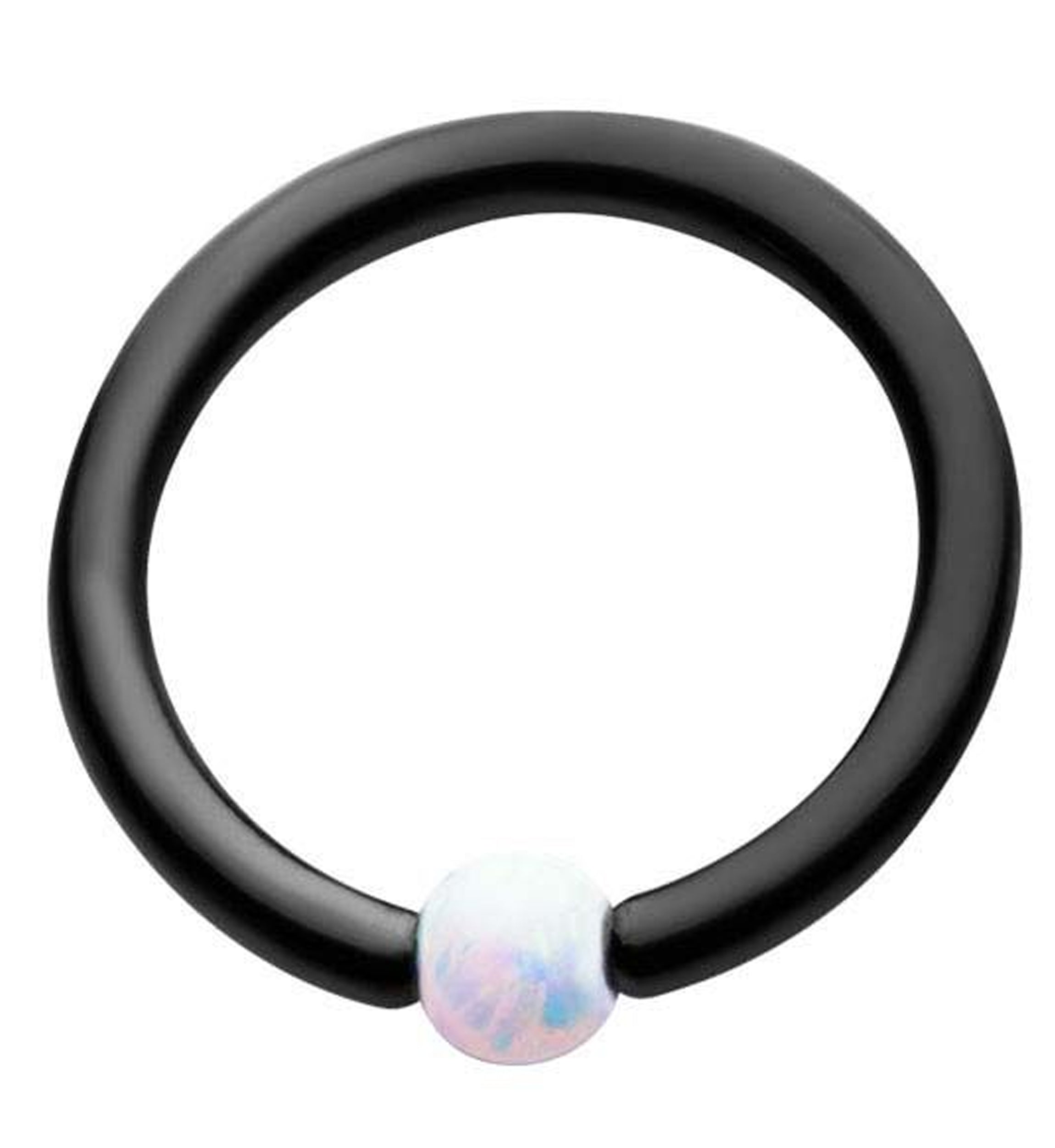 Black PVD Captive Ring With White Opalite Bead