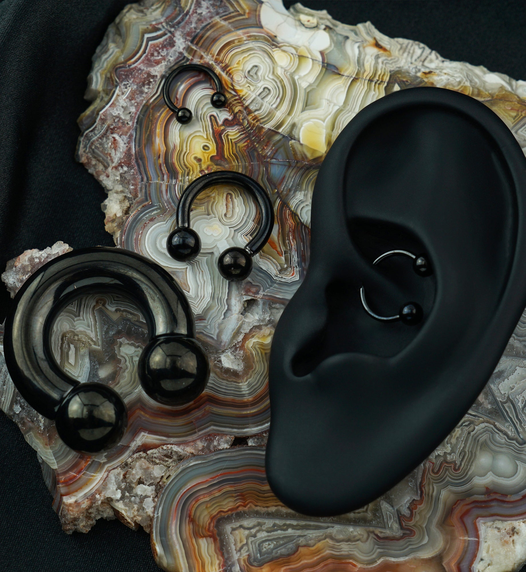 Black PVD Circular Barbell Ring