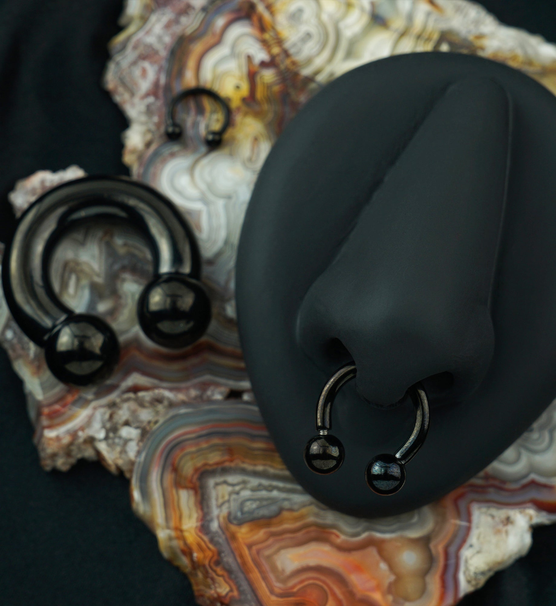 Black PVD Circular Barbell Ring