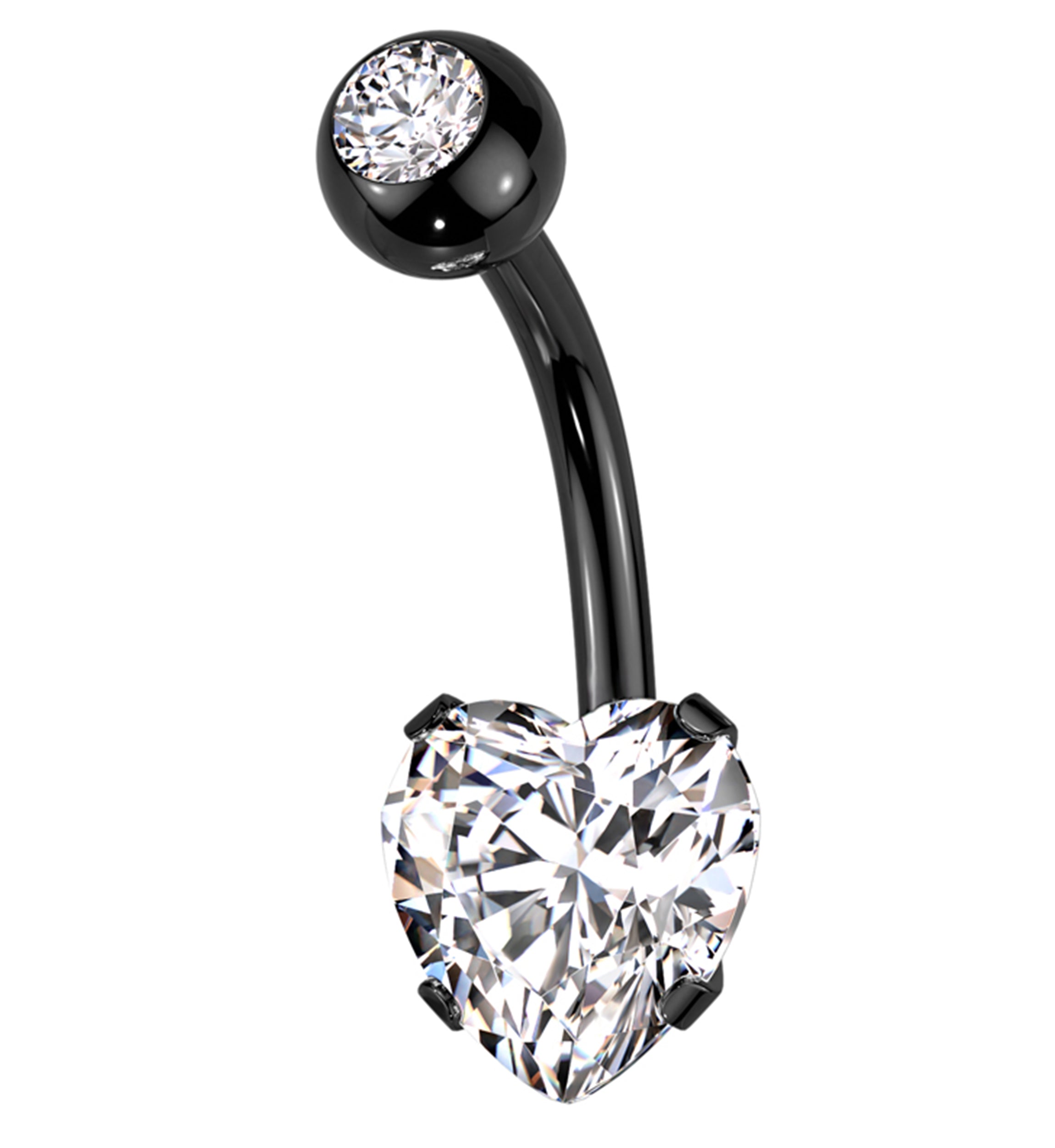 Black PVD Clear CZ Heart Belly Button Ring