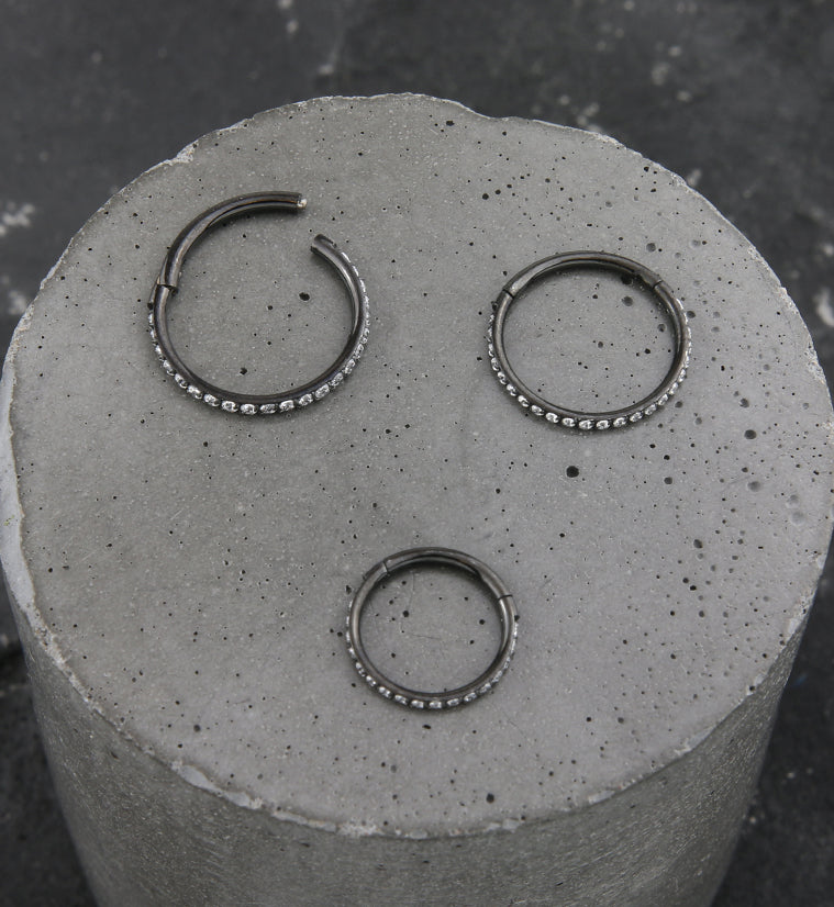 Black PVD Clear CZ Row Titanium Hinged Segment Ring