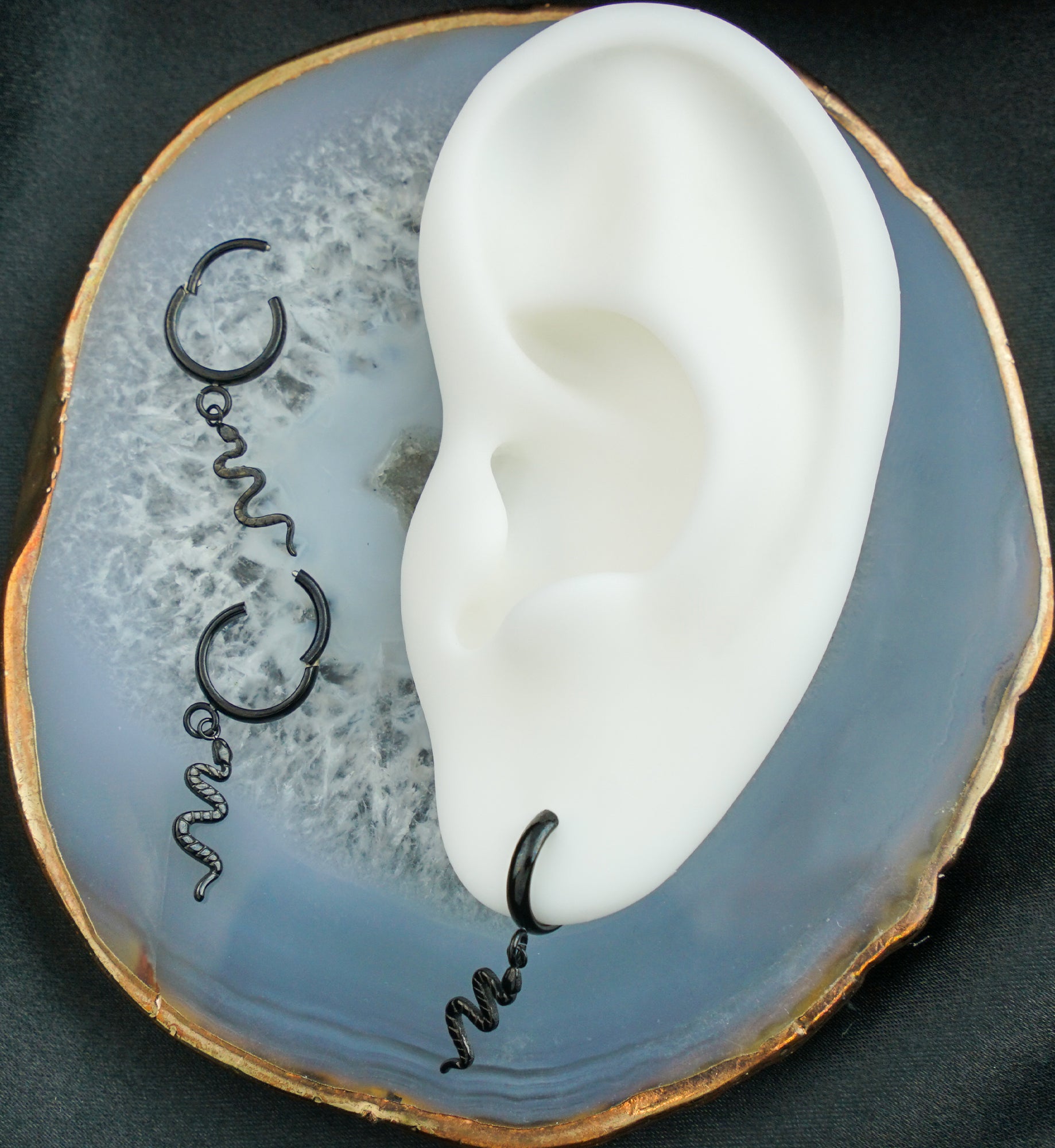 Black PVD Dangle Snake Titanium Hinged Segment Ring