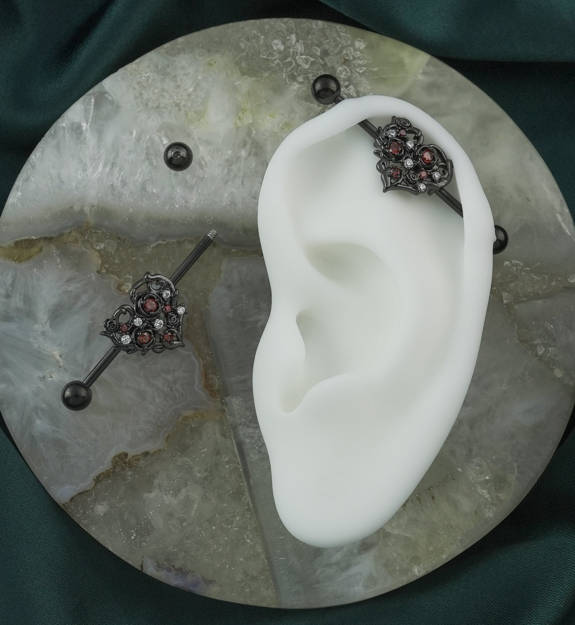 Black PVD Filigree Heart Industrial Barbell