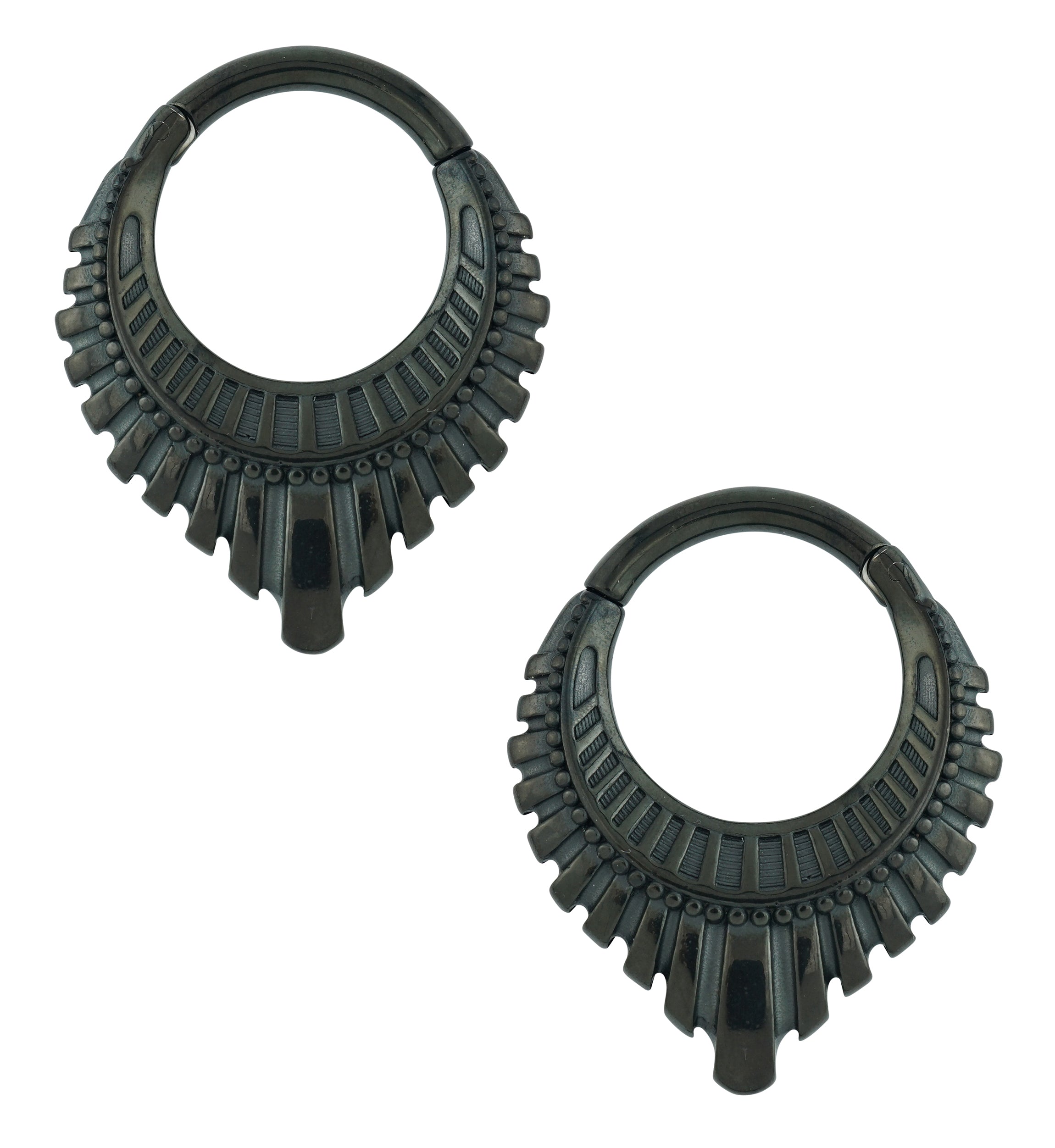 Black PVD Heraldry Pointed Stainless Steel Hinged Ear Weights