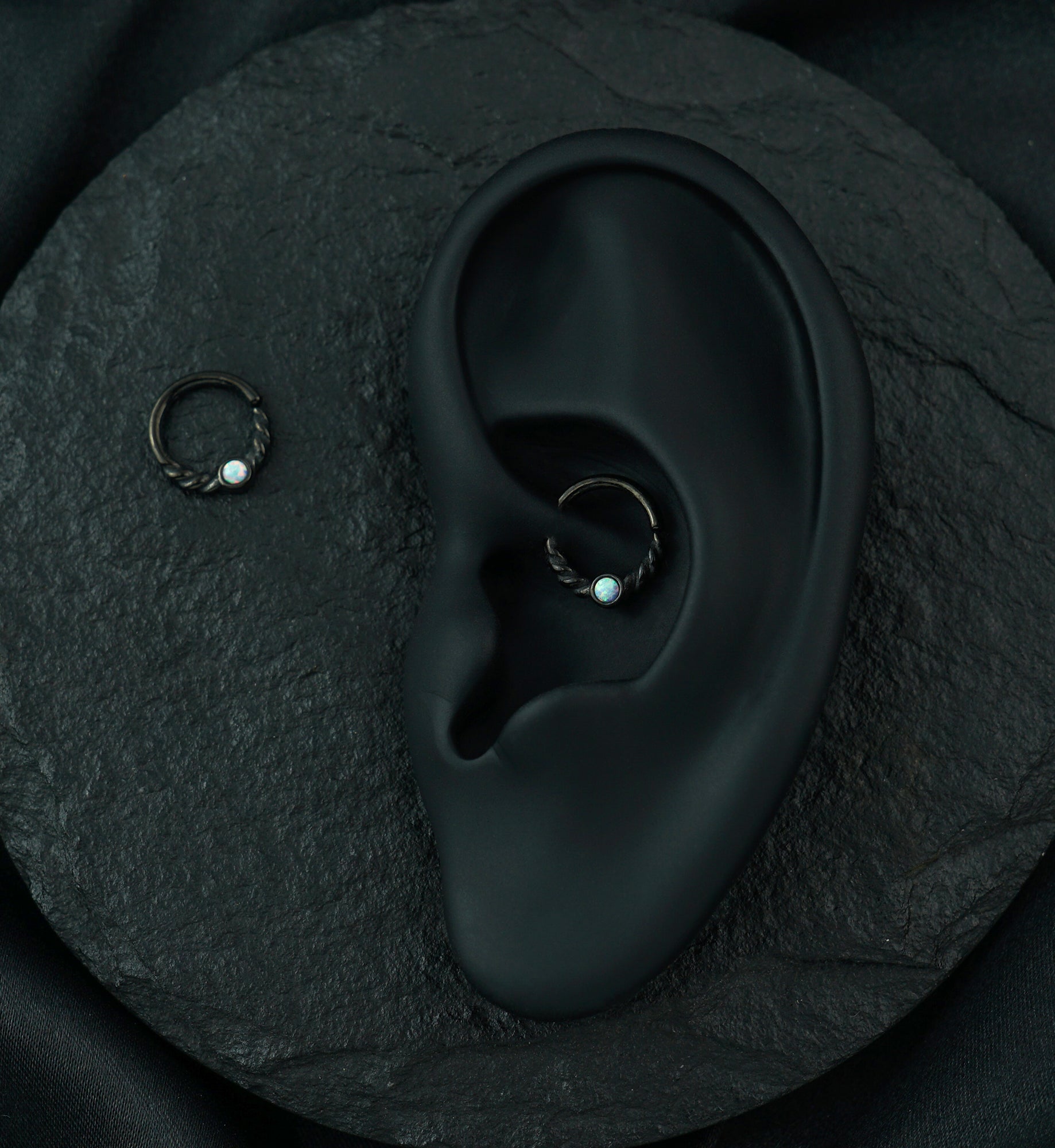 Black PVD Opalite Twine Seamless Ring