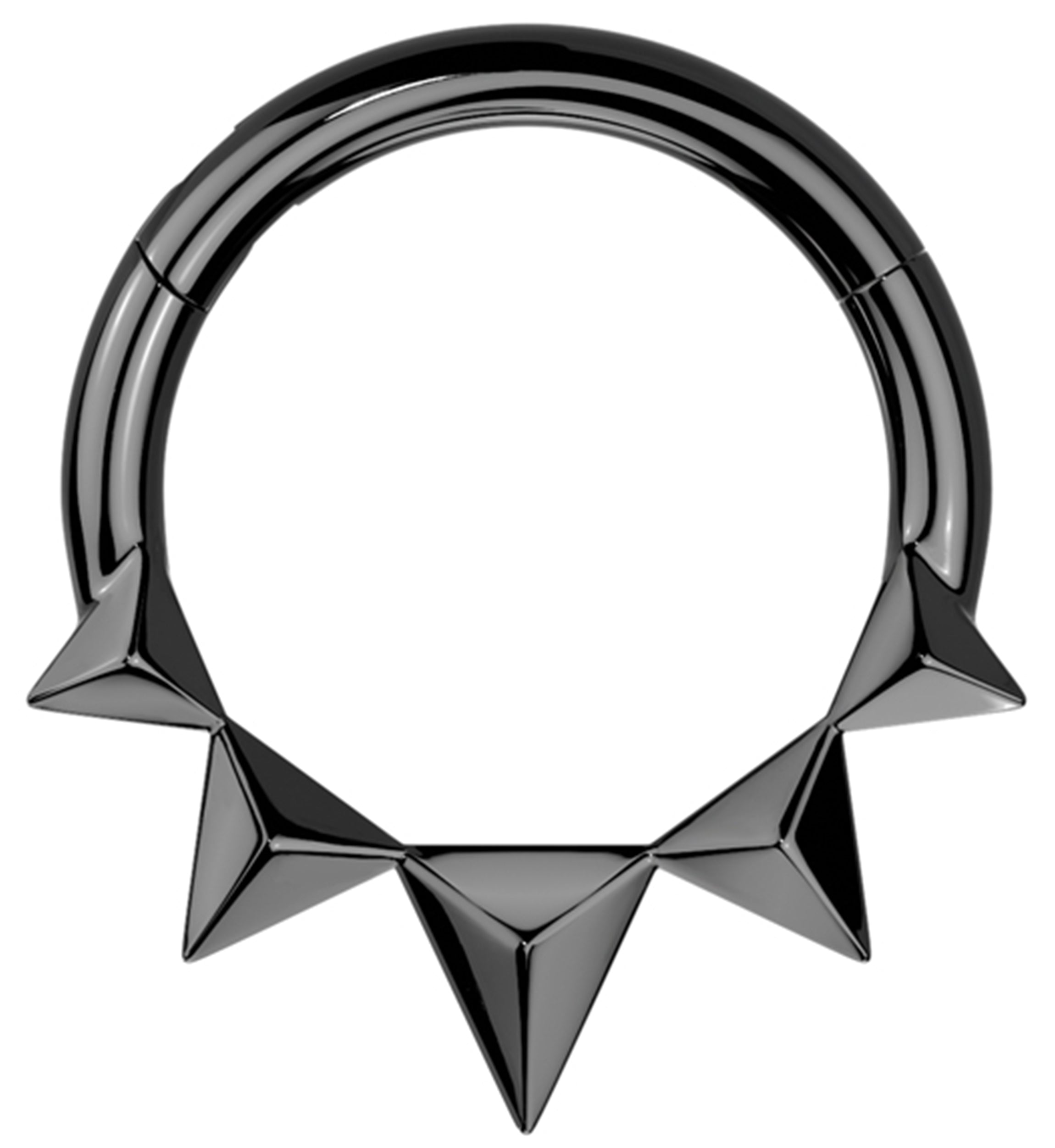 Black PVD Polyhedra Spike Stainless Steel Hinged Segment Ring