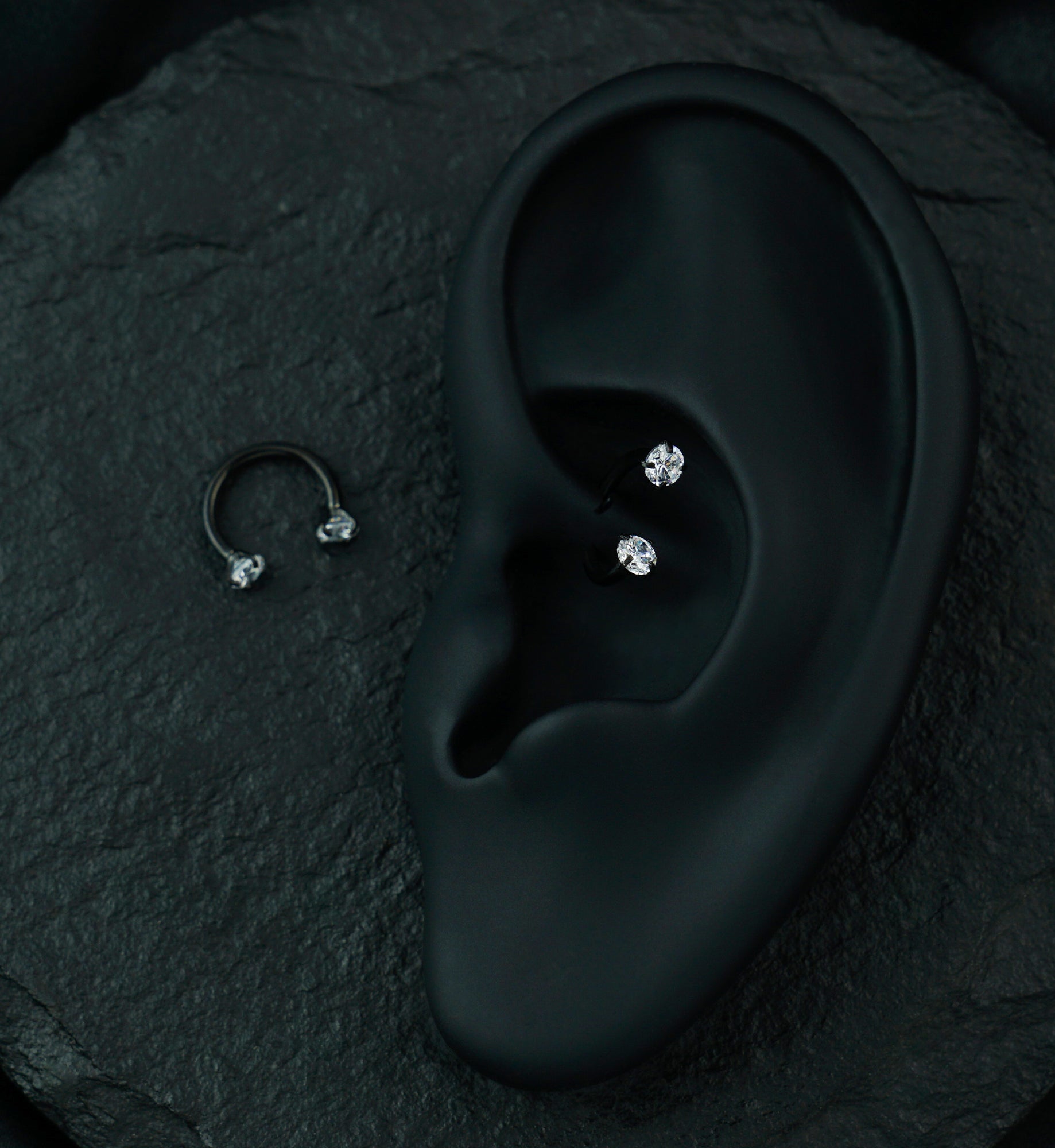 Black PVD Prong Set CZ Circular Barbell