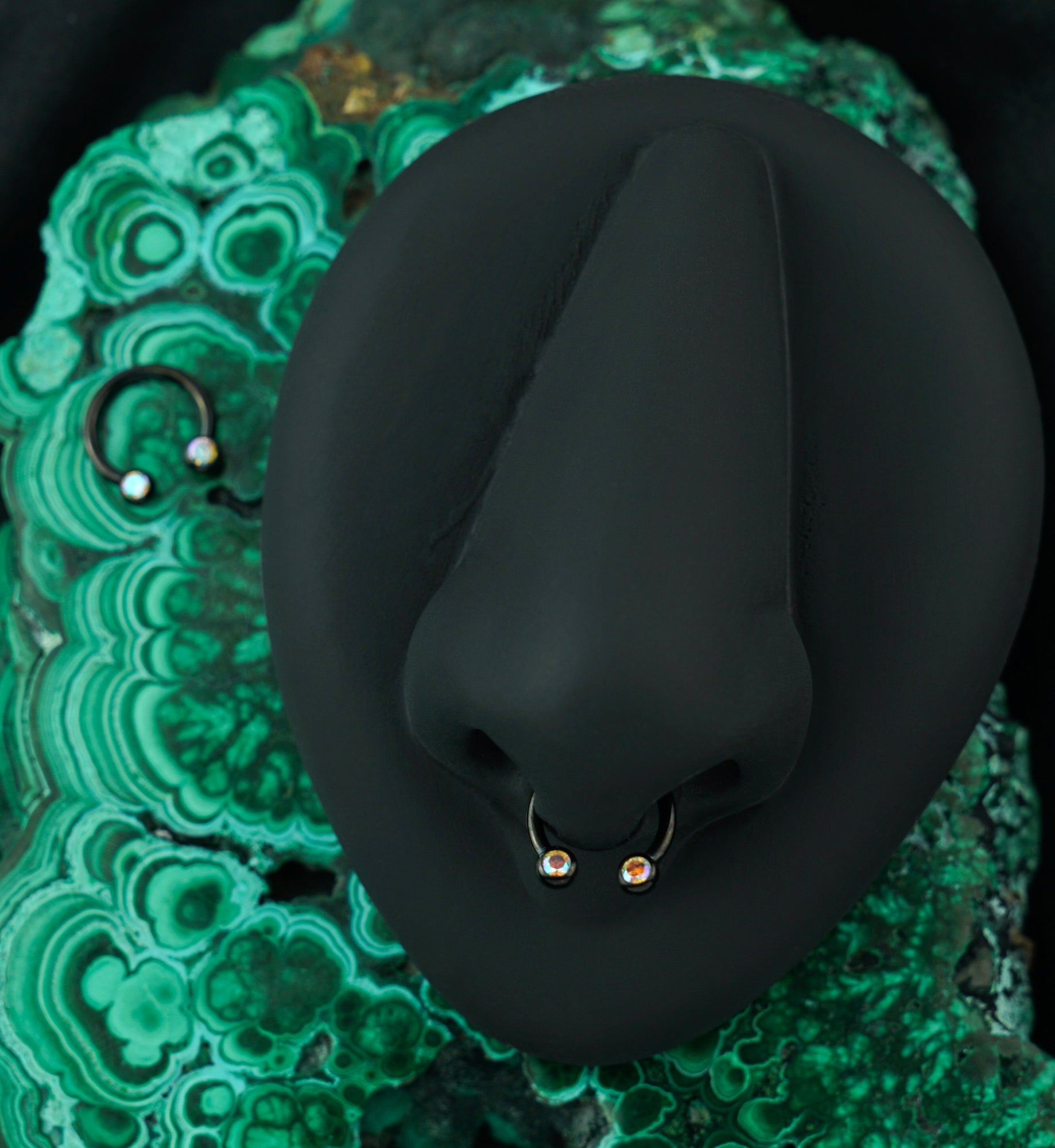 Black PVD Rainbow Aurora CZ Titanium Circular Barbell