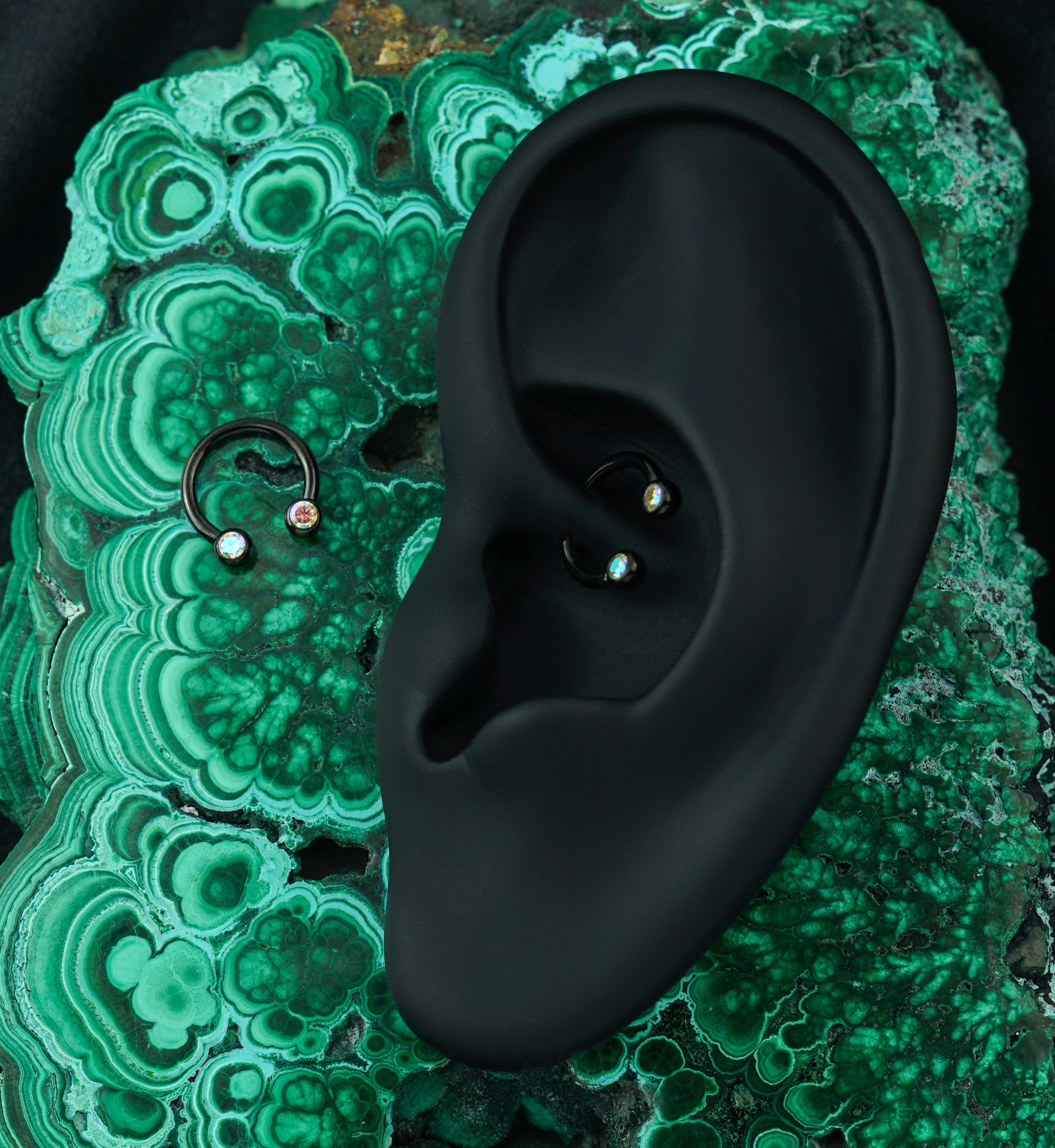 Black PVD Rainbow Aurora CZ Titanium Circular Barbell