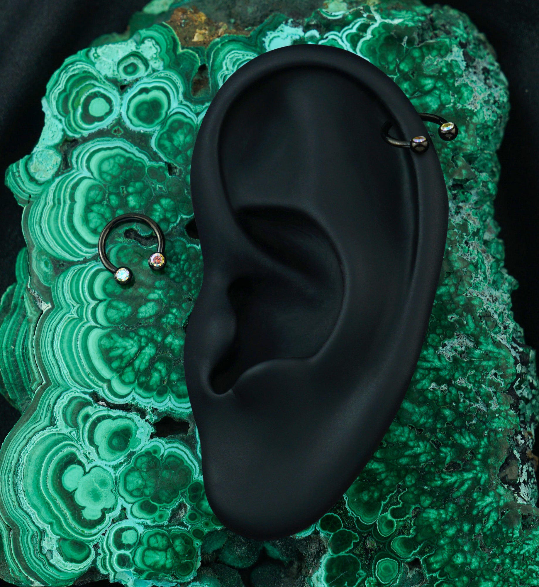 Black PVD Rainbow Aurora CZ Titanium Circular Barbell