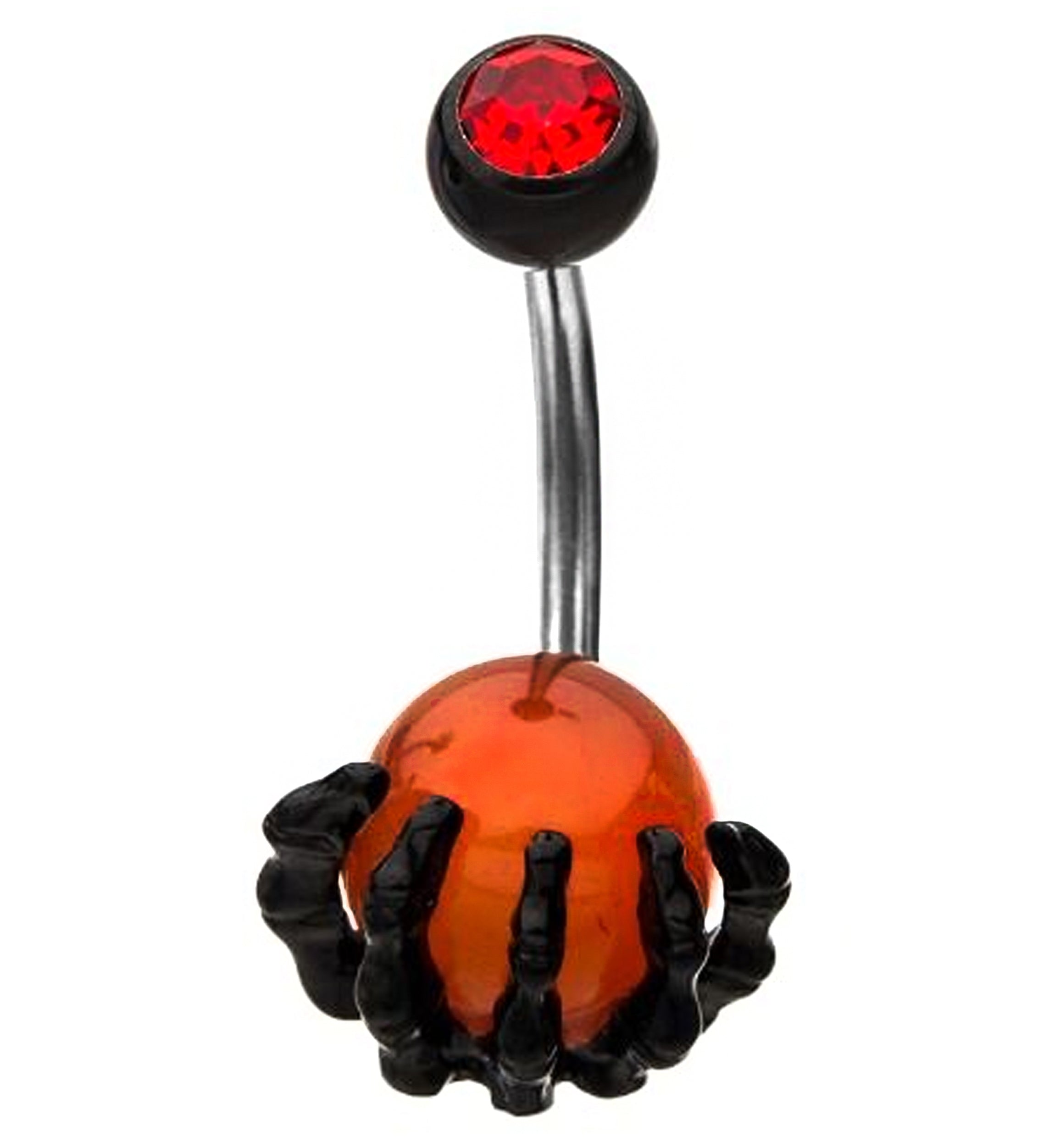 Black PVD Skeletal Palm Red Agate Belly Button Ring