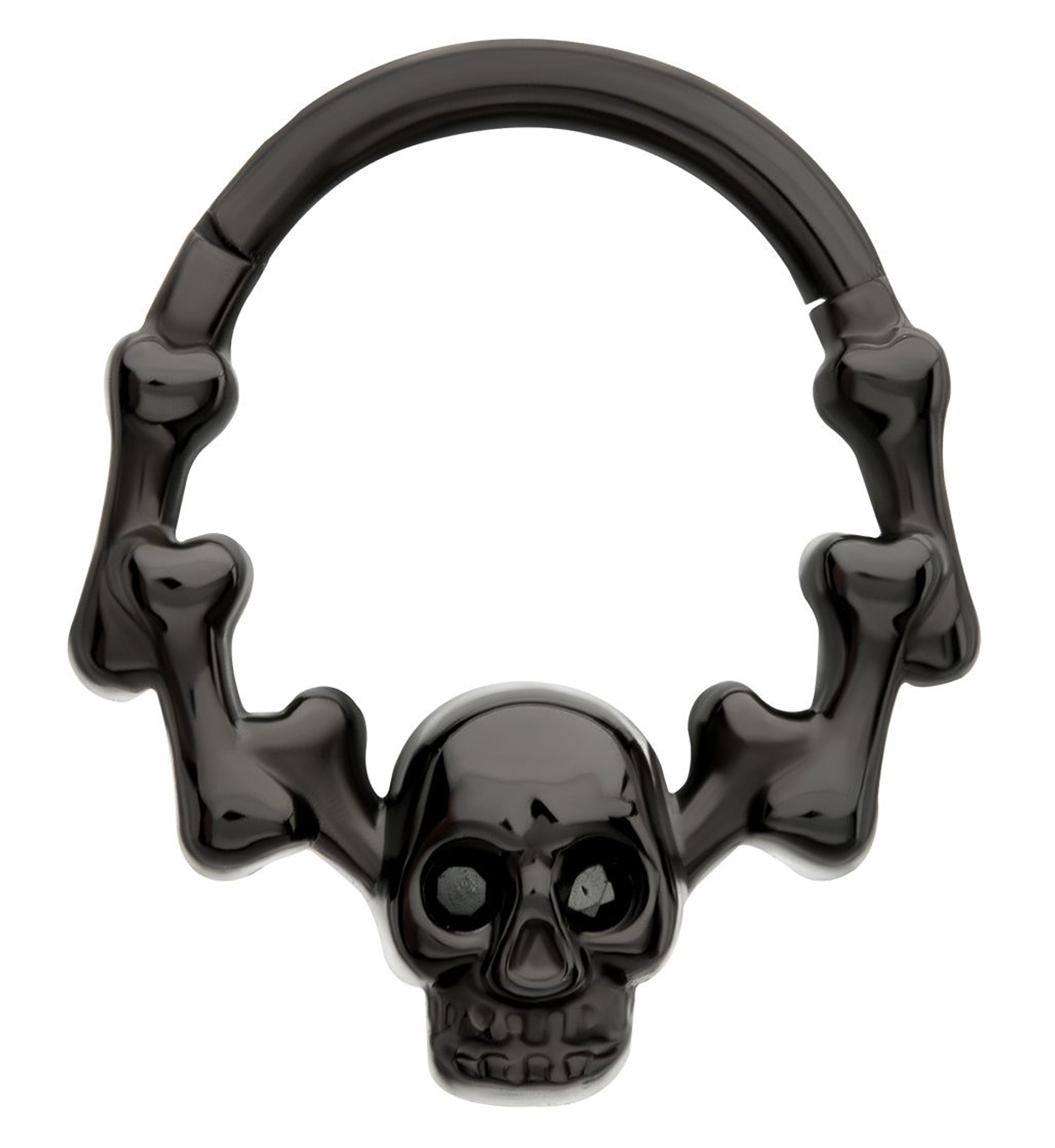 Black PVD Skull And Bones Black CZ Titanium Hinged Segment Ring