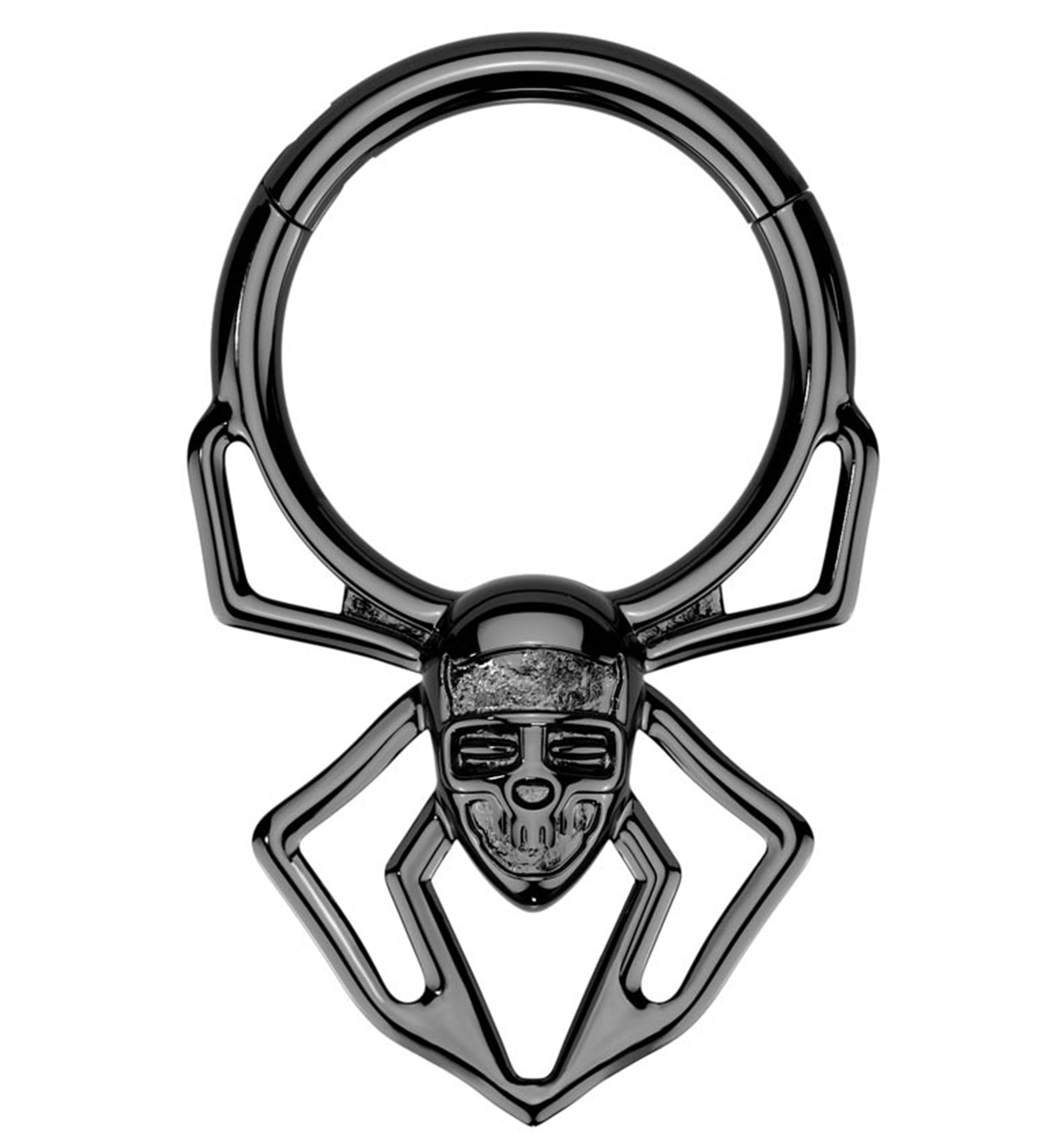 Black PVD Skull Face Spider Stainless Steel Hinged Segment Ring