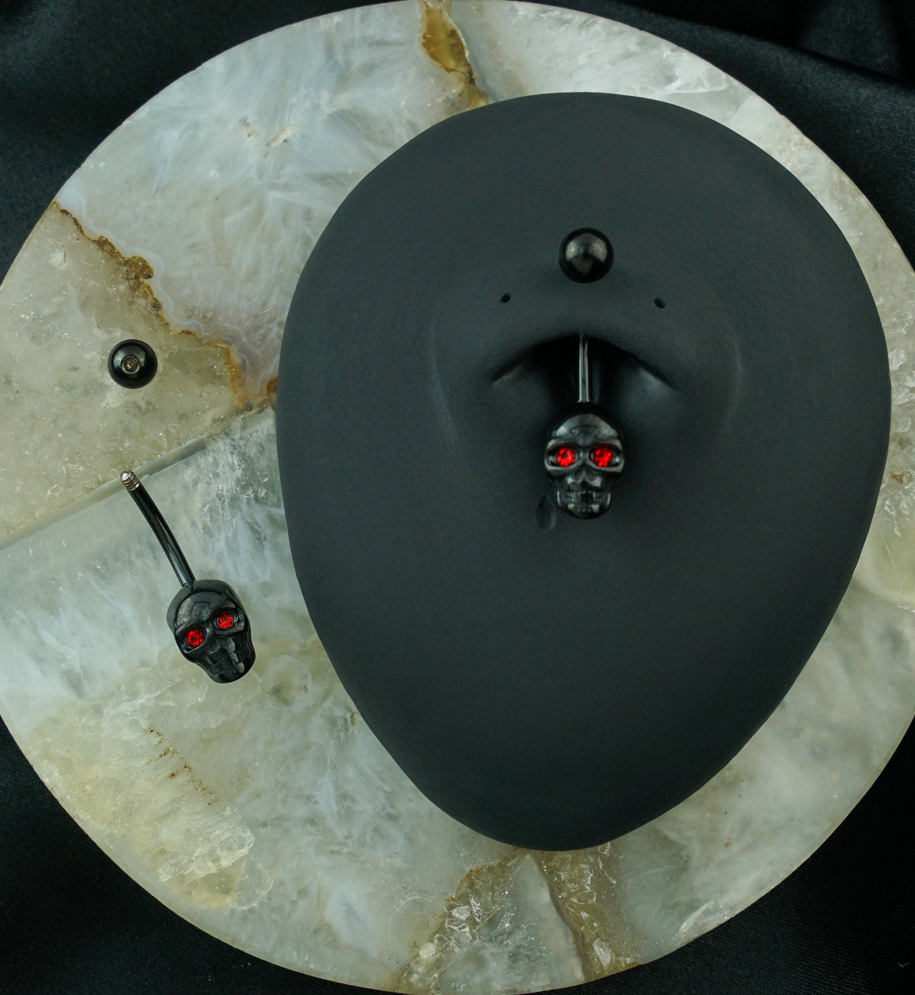 Black PVD Skull Red CZ Stainless Steel Belly Button Ring