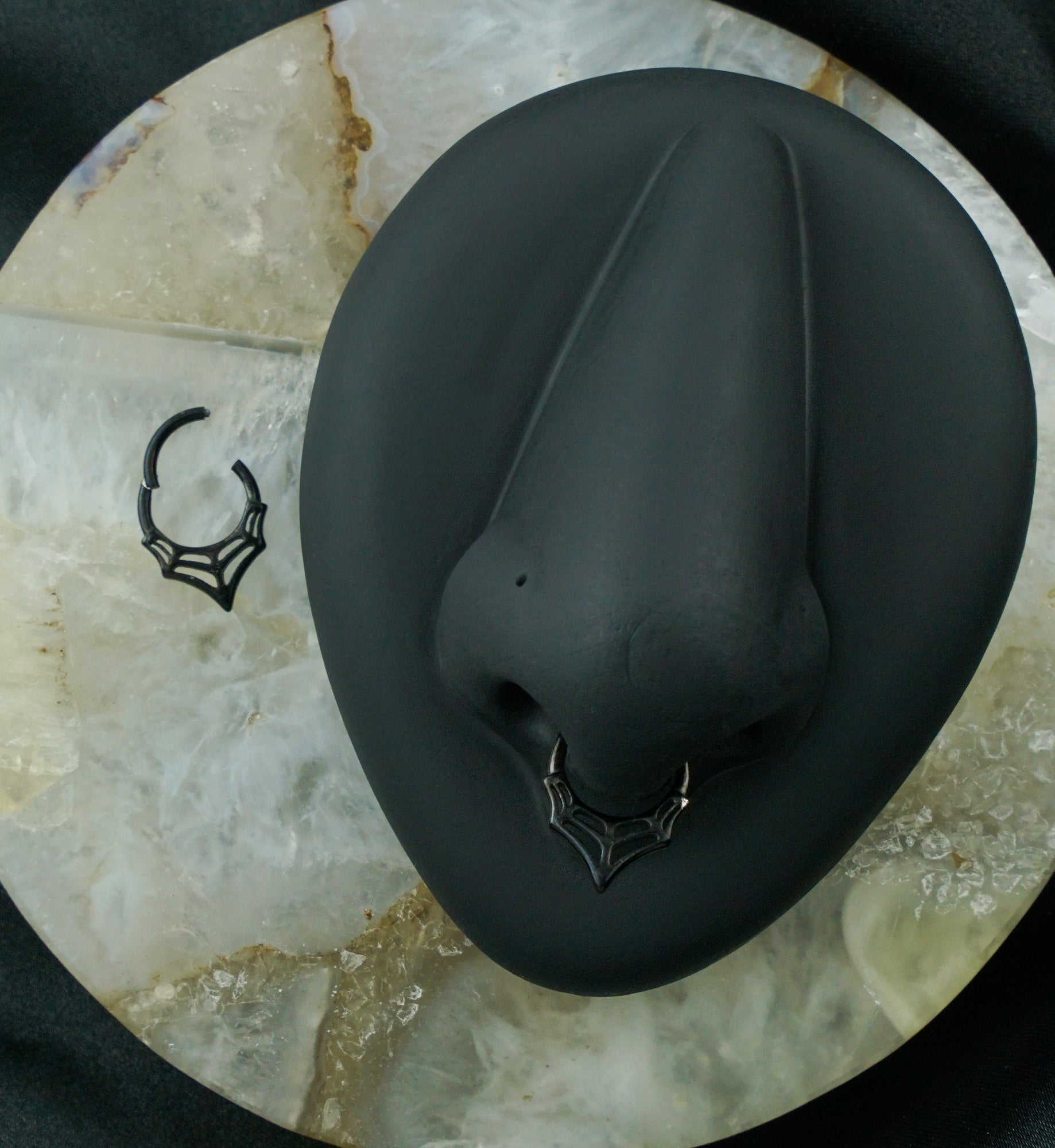 Black PVD Spiderweb Point Stainless Steel Hinged Segment Ring