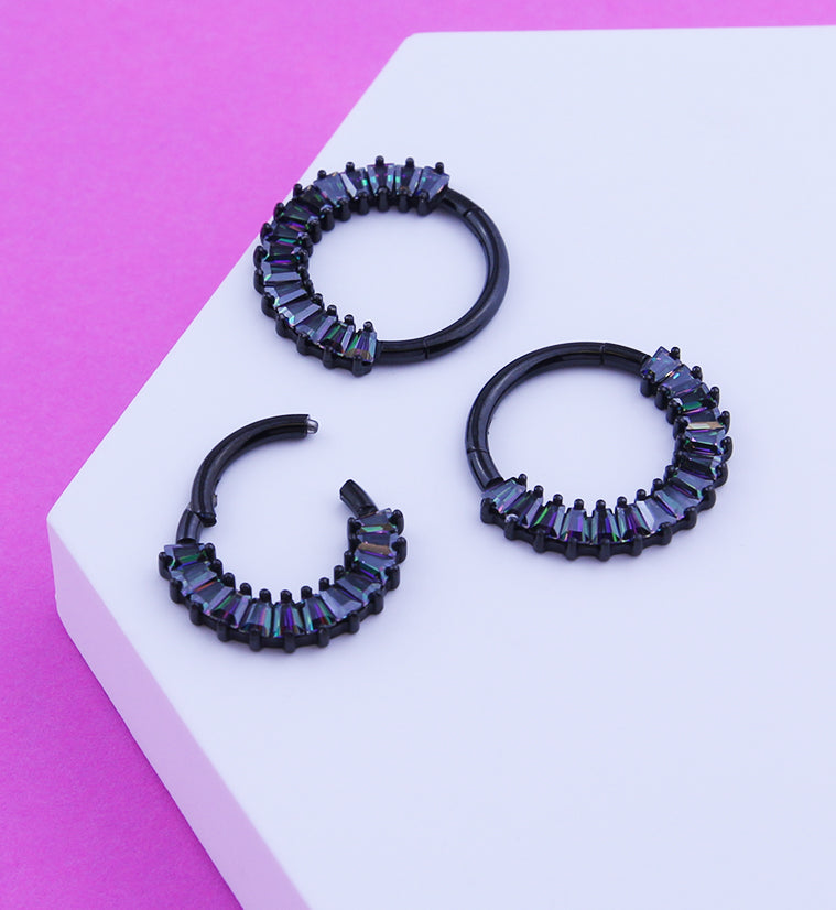 Black PVD Strand Black Aurora CZ Hinged Segment Ring