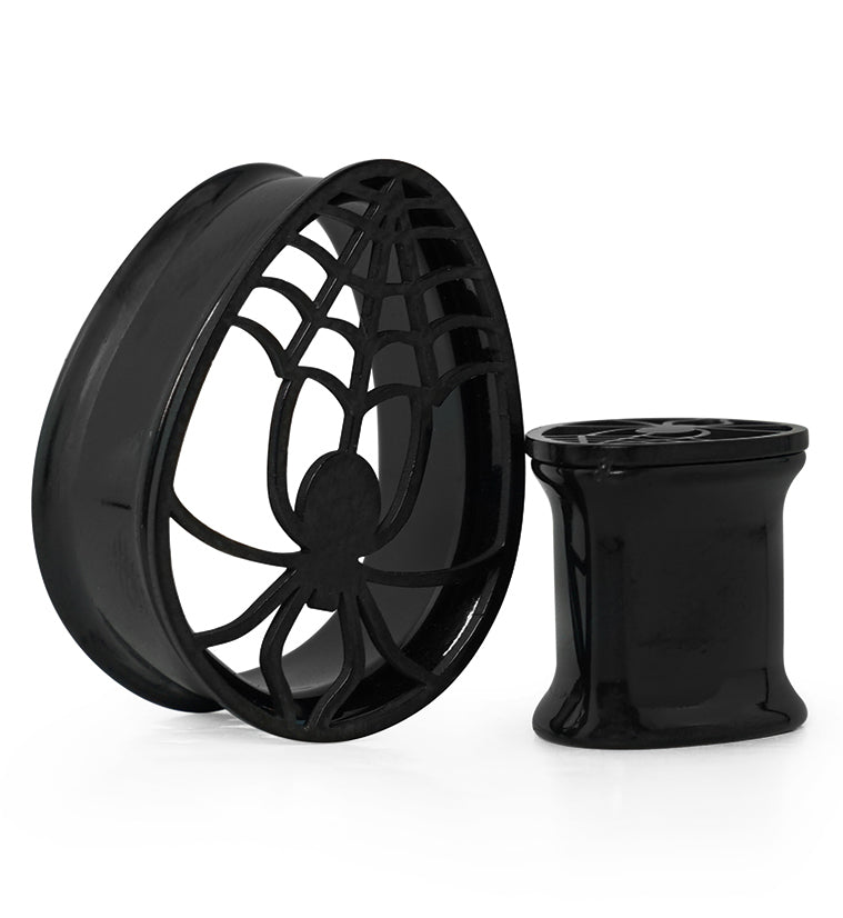 Black PVD Teardrop Spider Web Cutout Tunnel Plugs