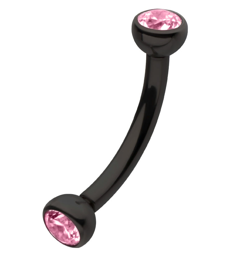 Black PVD Titanium Double Bezel Pink CZ Internally Threaded Curved Barbell