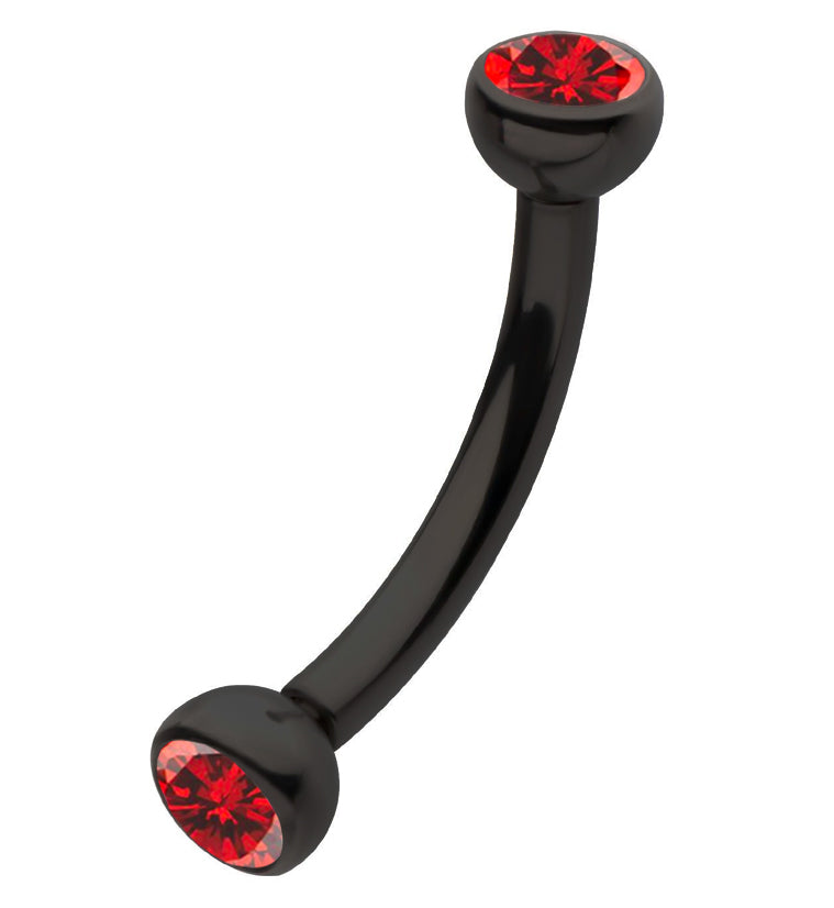 Black PVD Titanium Double Bezel Red CZ Internally Threaded Curved Barbell