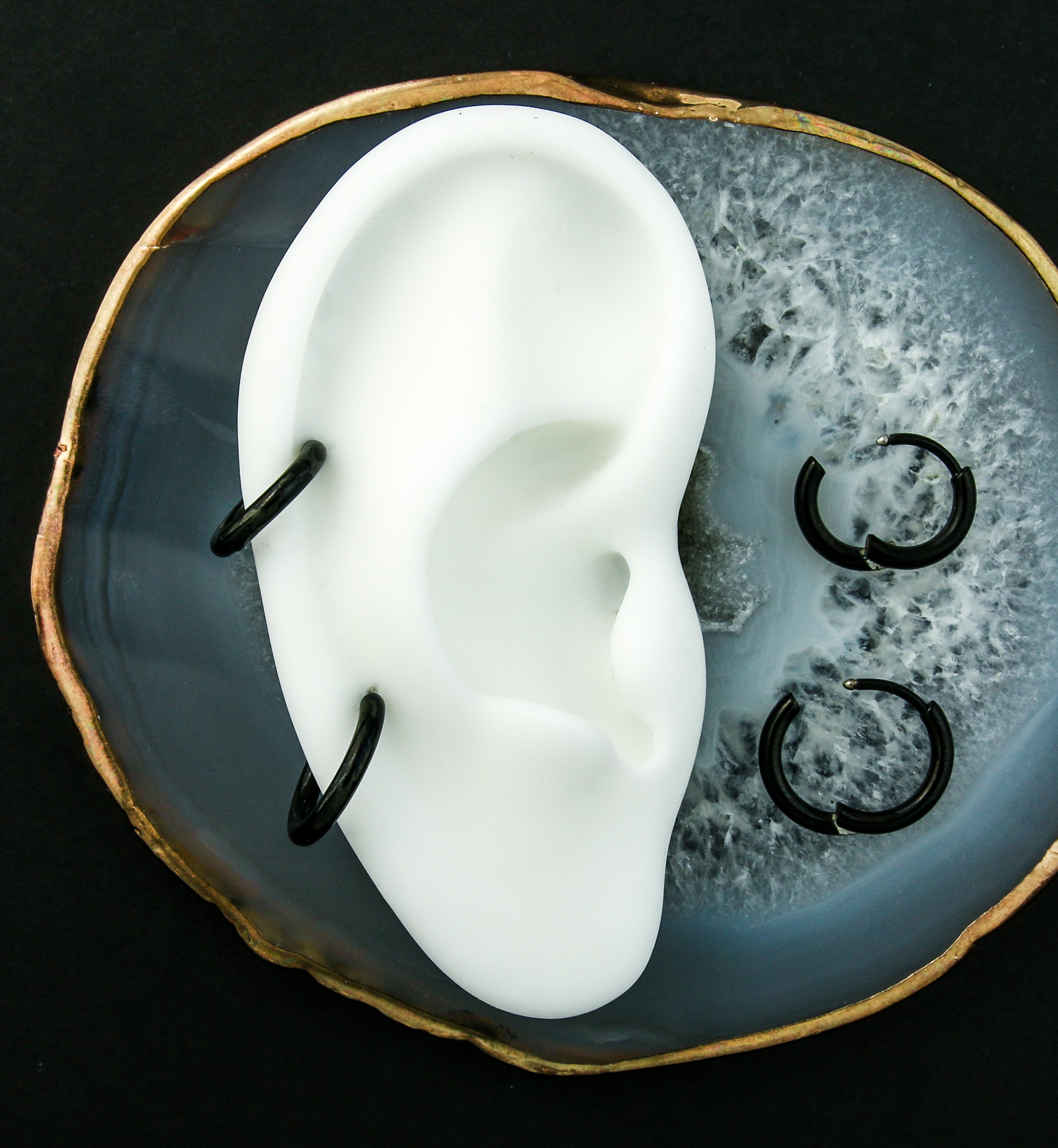 Black PVD Titanium Hinged Hoop Huggie Earrings