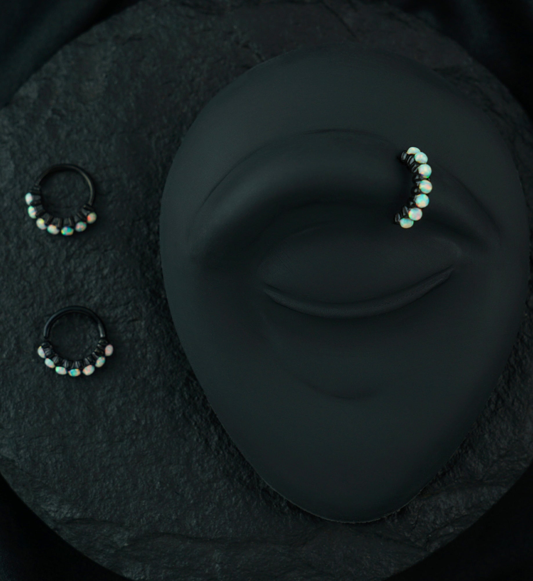 Black PVD White Opal Septenary Seamless Ring