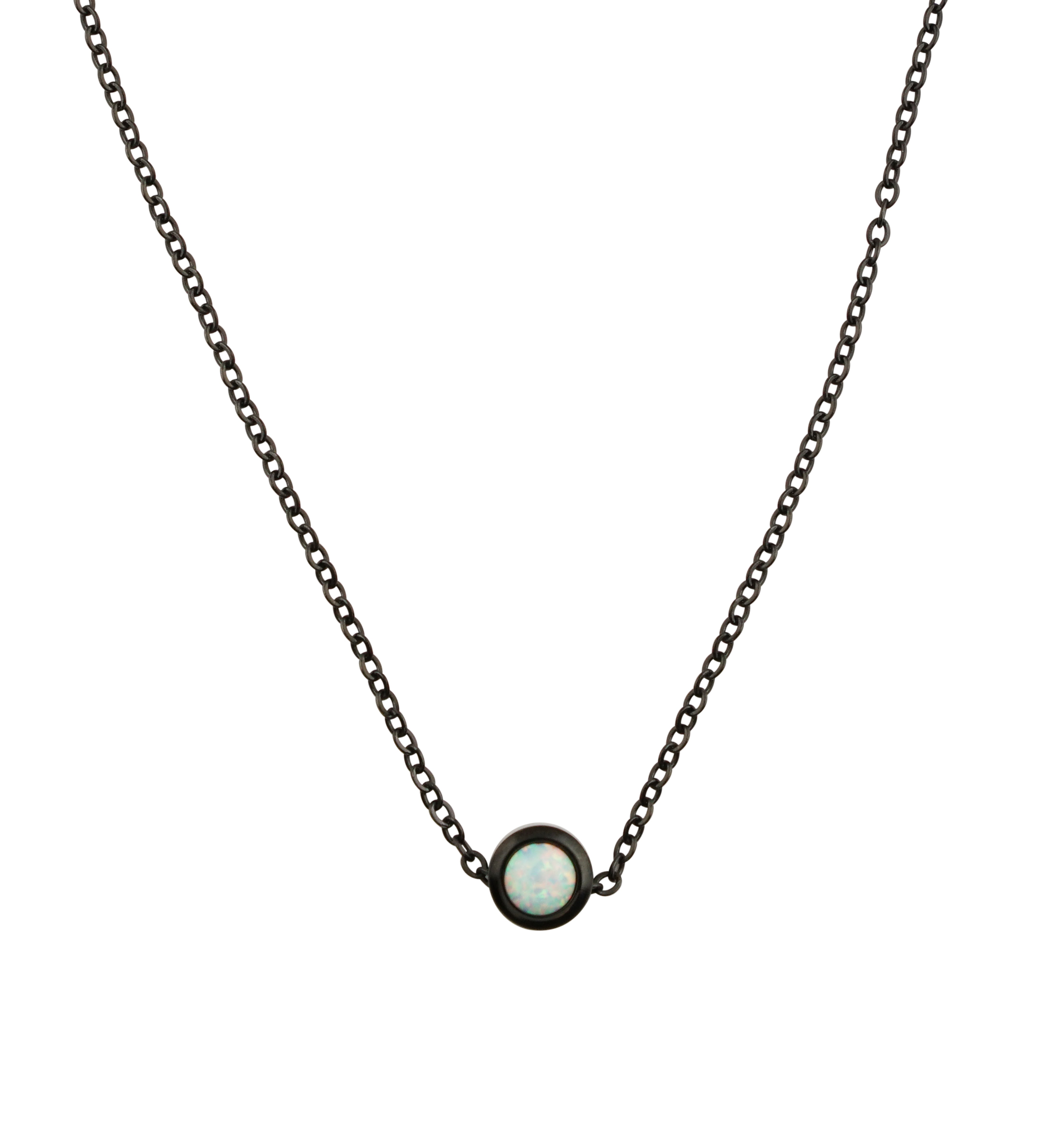 Black PVD White Opalite Pendant Stainless Steel Necklace