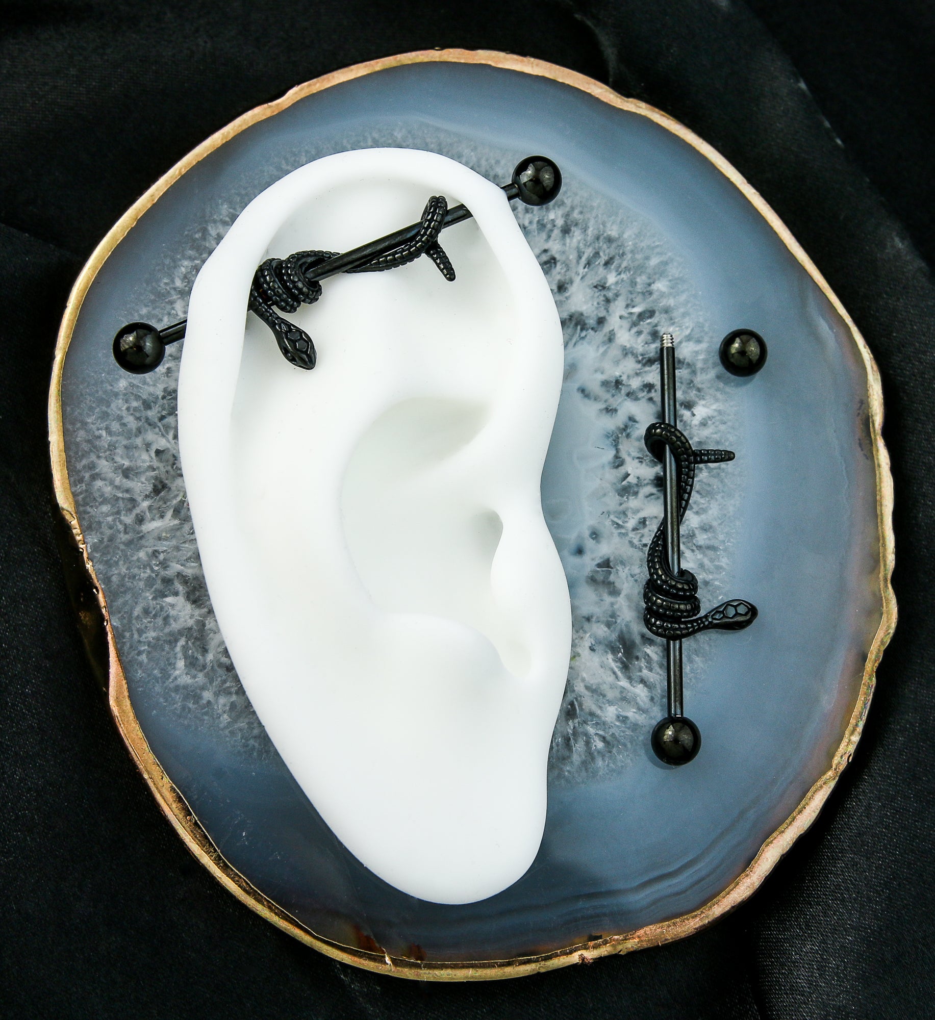 Black PVD Wrapped Snake Stainless Steel Industrial Barbell