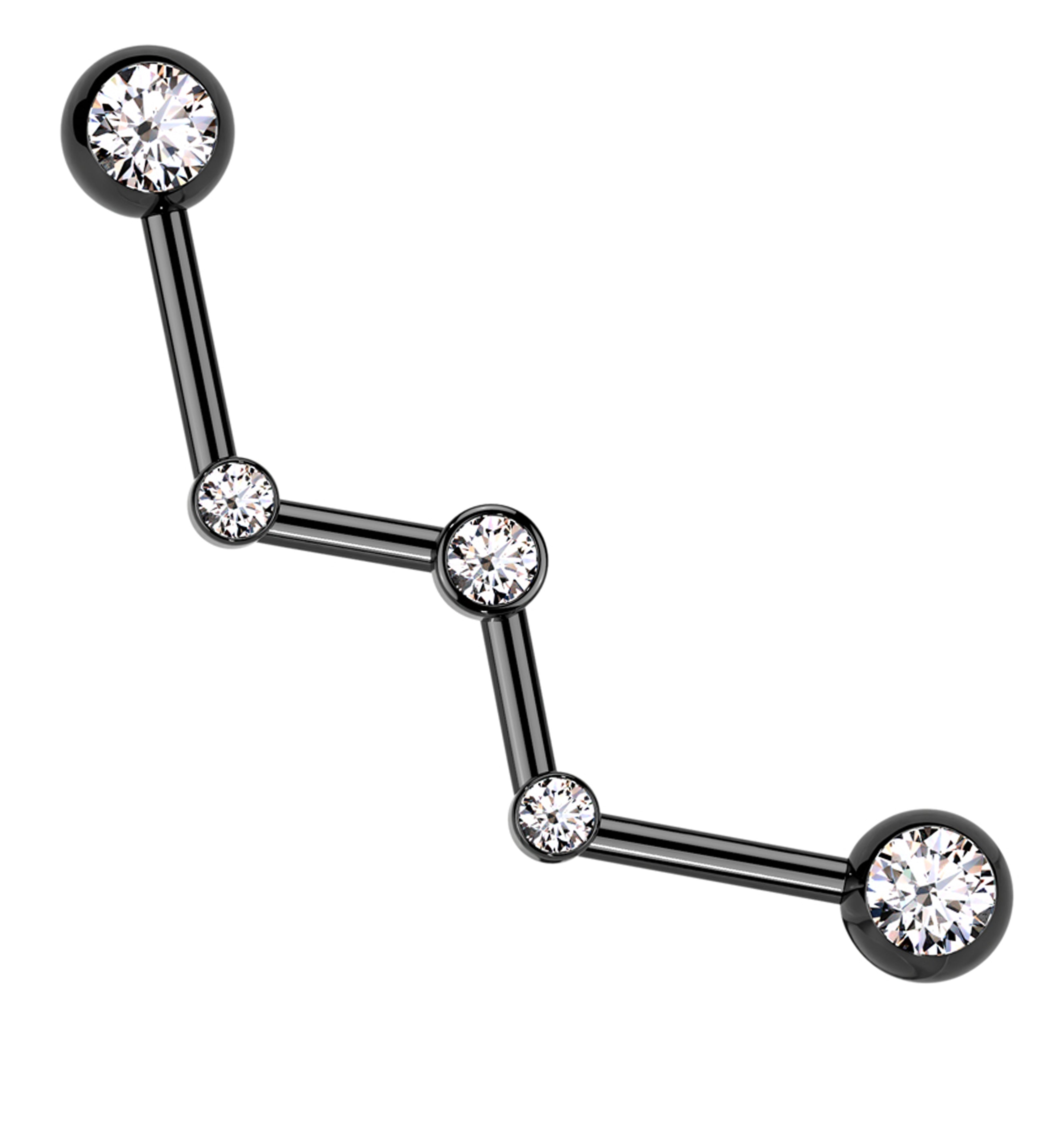 Black PVD Zig Zag Clear CZ Stainless Steel Industrial Barbell