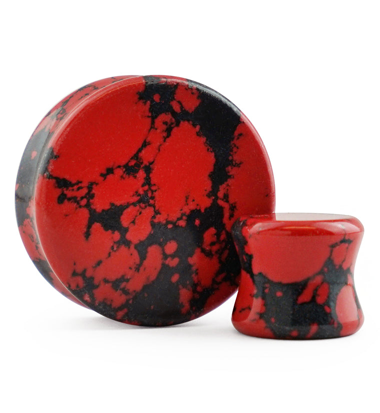 Red And Black Howlite Stone Plugs