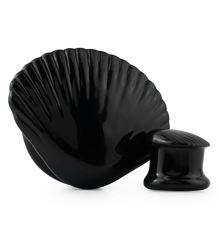 Black Seashell Glass Double Flare Plugs