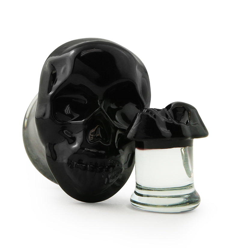 Black Skull Double Flare Glass Plugs