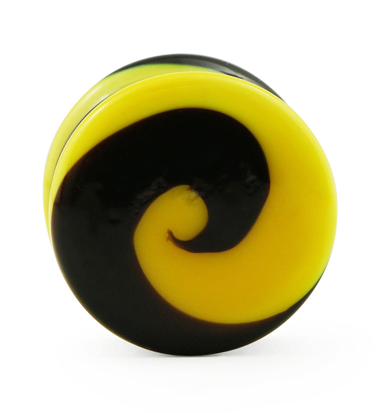 Black & Yellow Swirl Glass Plugs