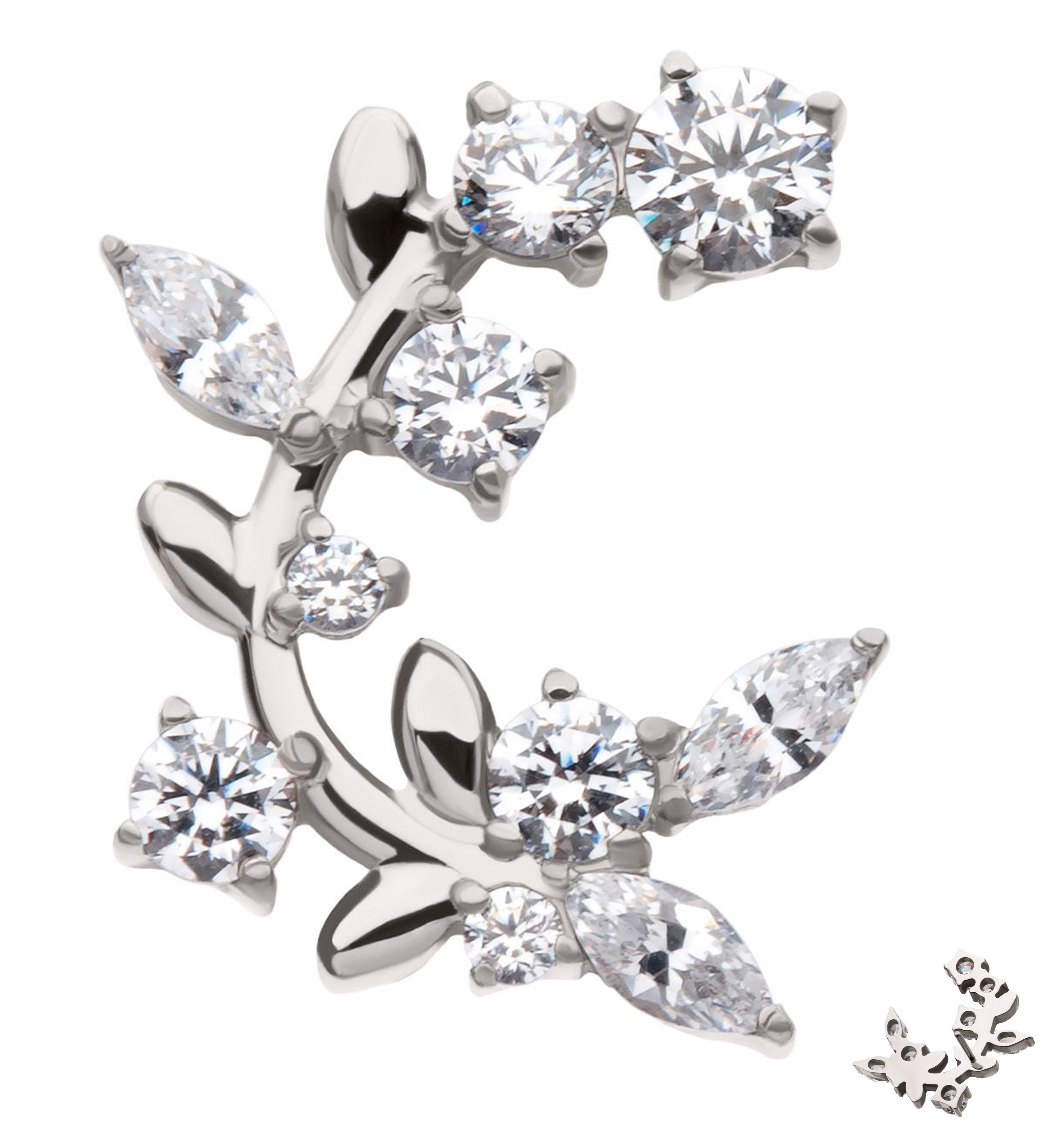 Blooming Vine Clear CZ Titanium Threadless Top