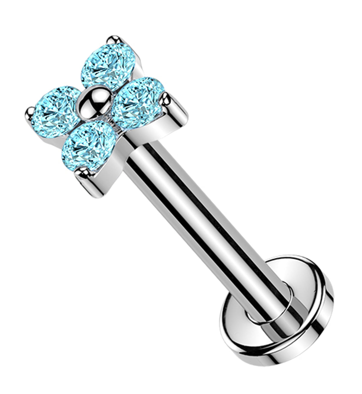 Blossom Aqua CZ Titanium Threadless Labret