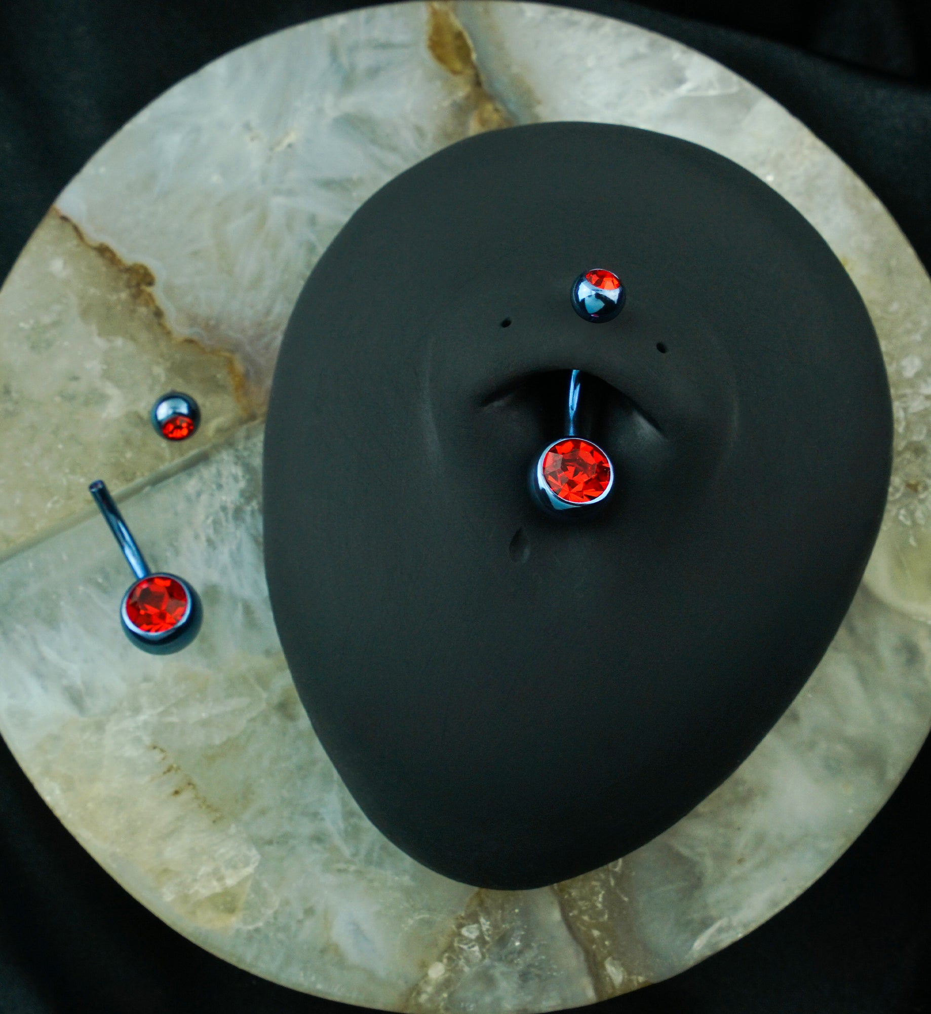 Blue Anodized Faceted Red CZ Internally Threaded Titanium Belly Button Ring