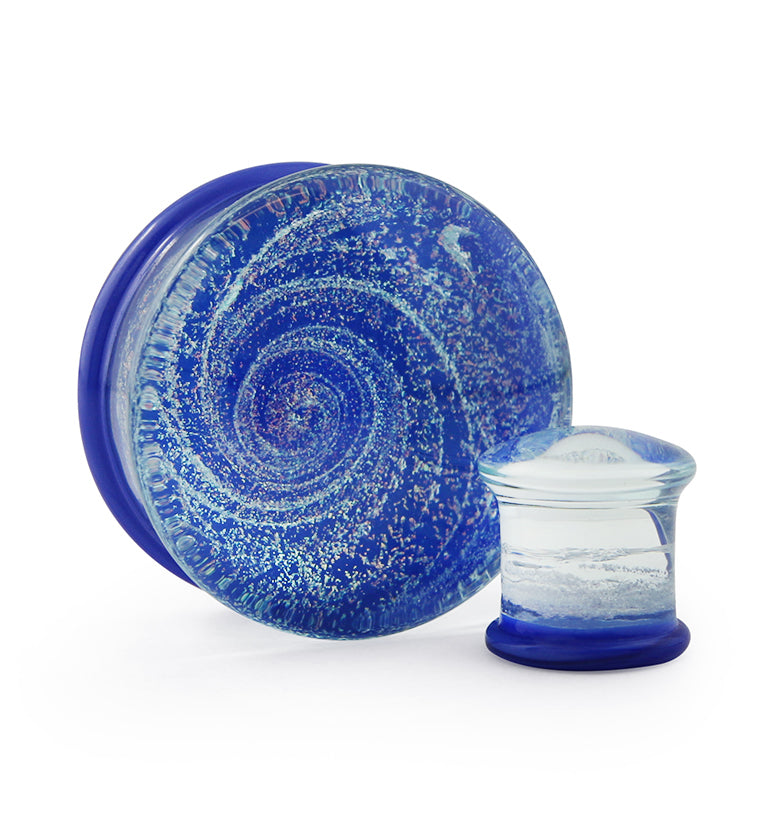 Blue Cosmic Spiral Glass Plugs