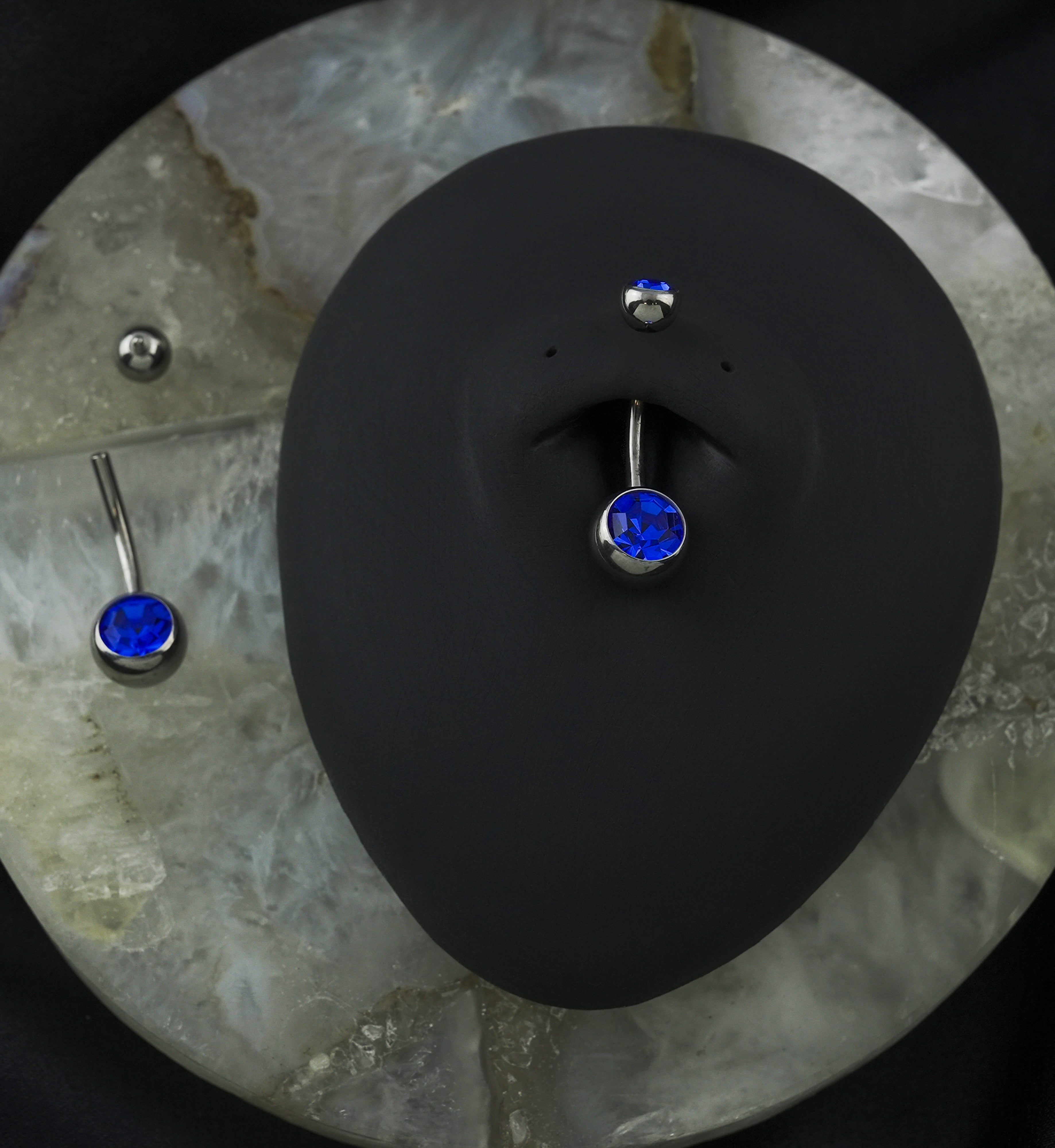 Blue CZ Internally Threaded Titanium Belly Button Ring