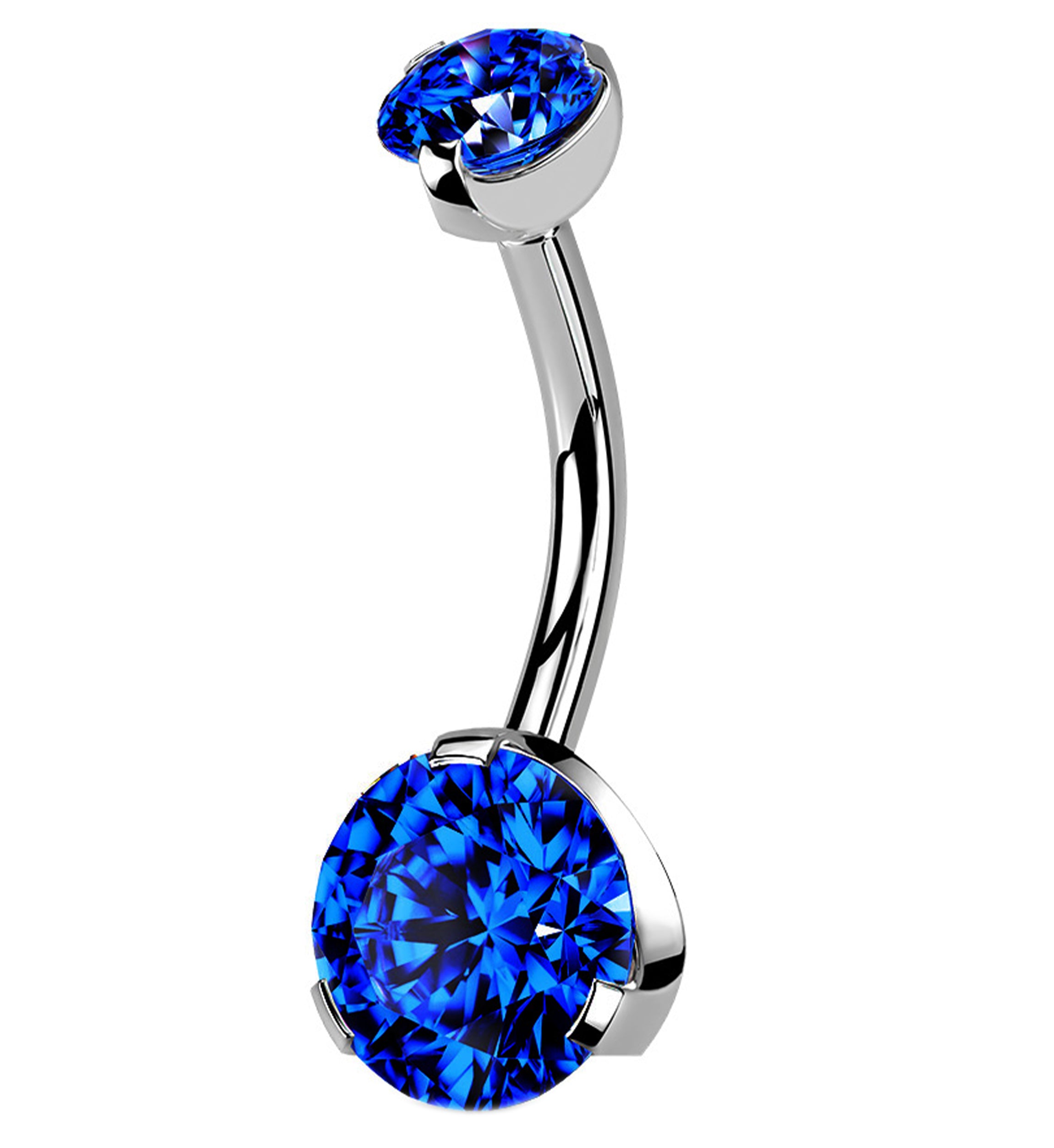 Blue CZ Prong Internally Threaded Belly Button Ring