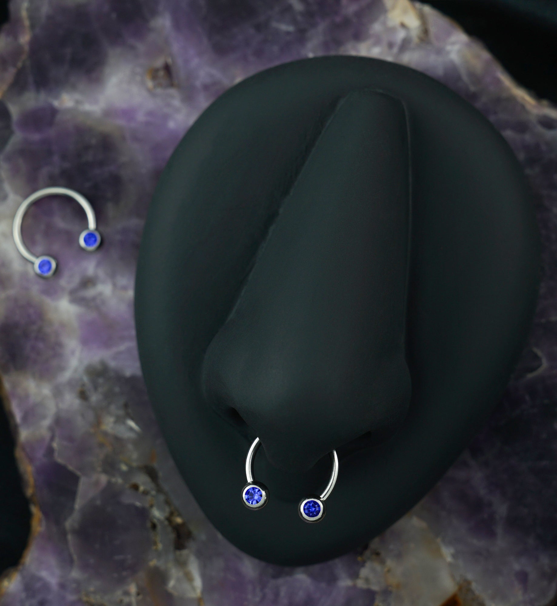 Blue CZ Steel Stainless Circular Barbell